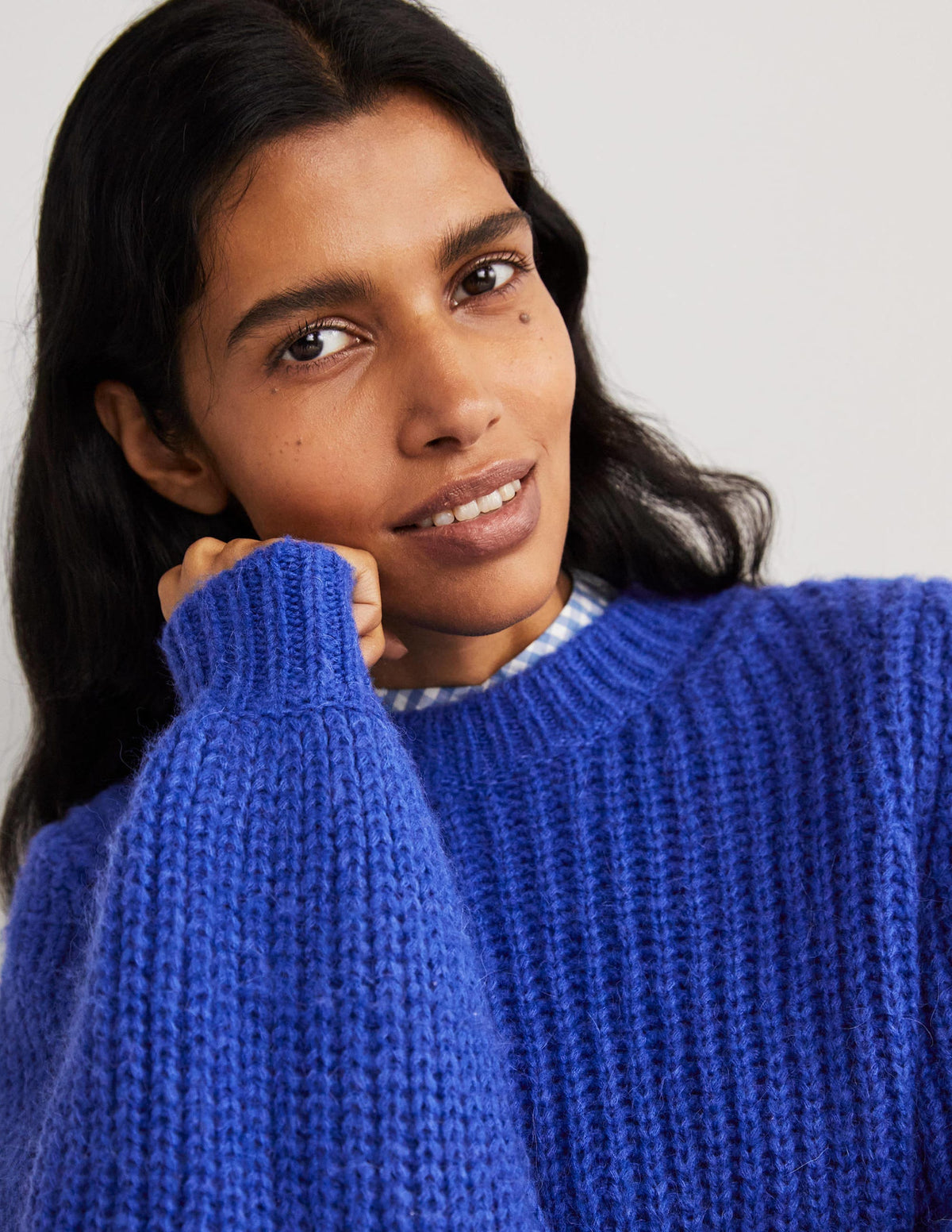 Pull côtelé épais-Bleu cobalt-2