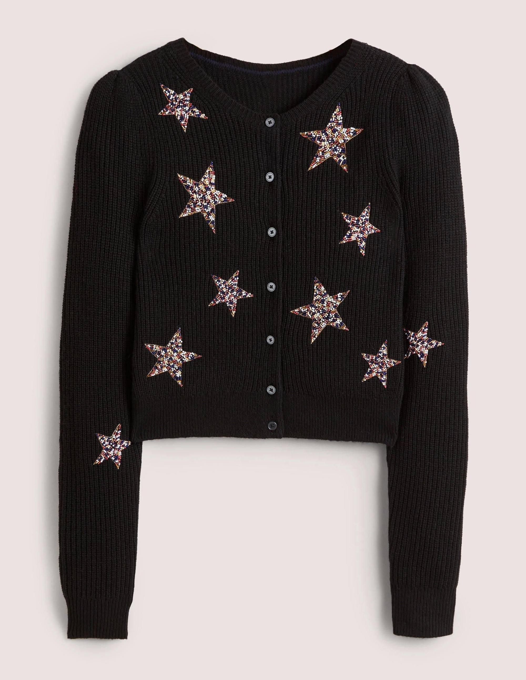 Black Star-Embellished Ribbed Cardigan-Noir, étoiles ornementées - Image 6