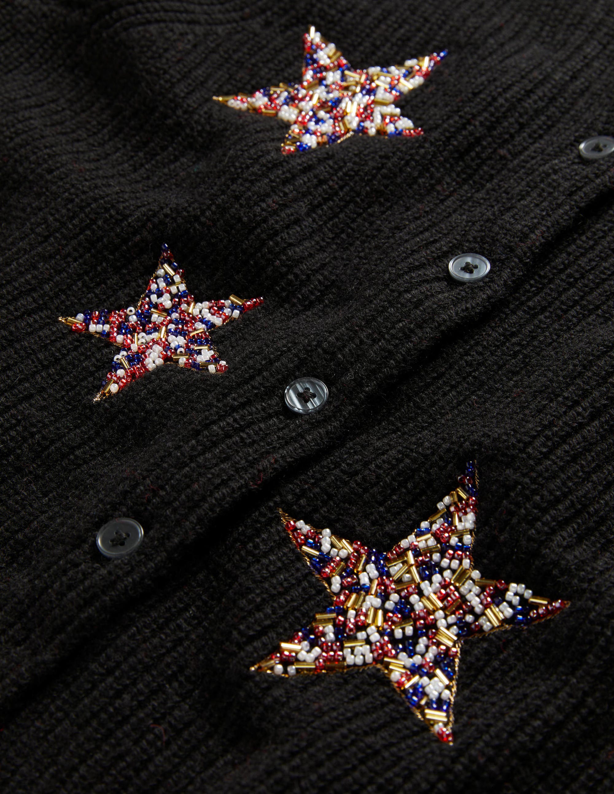 Black Star-Embellished Ribbed Cardigan-Noir, étoiles ornementées - Image 7