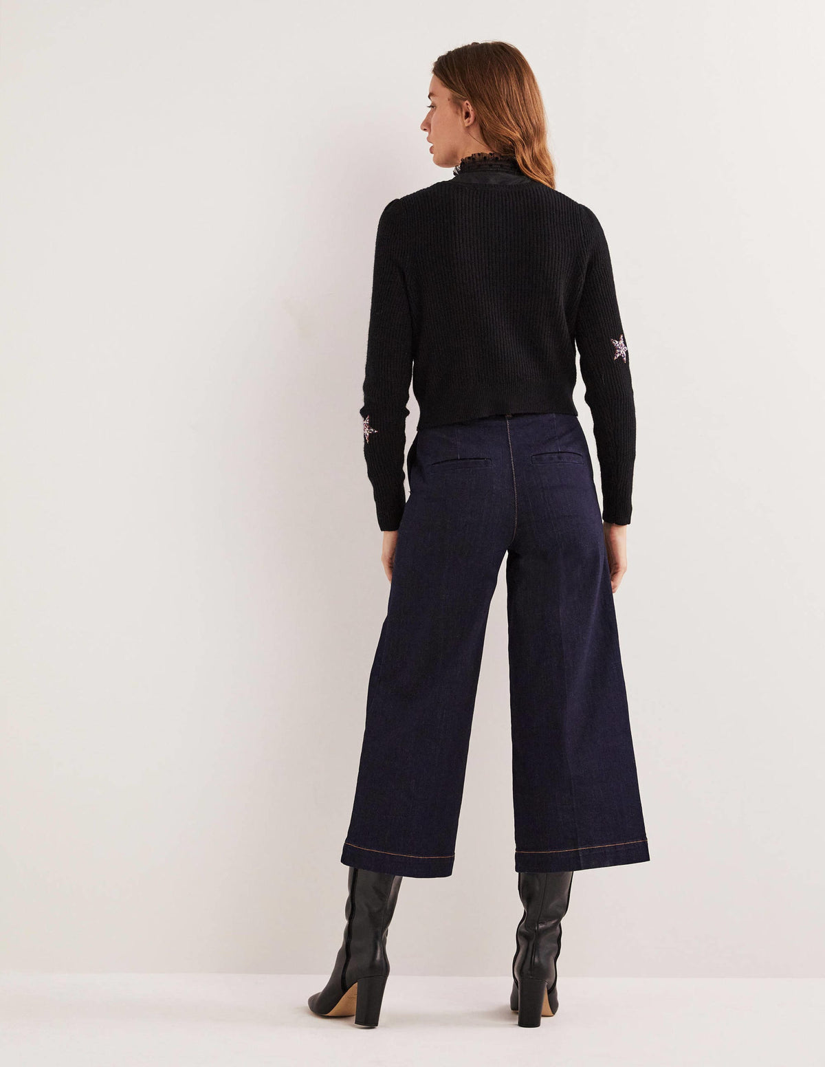 Black Star-Embellished Ribbed Cardigan-Noir, étoiles ornementées-3
