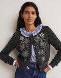 Gilet côtelé ornementé-Anthracite chiné