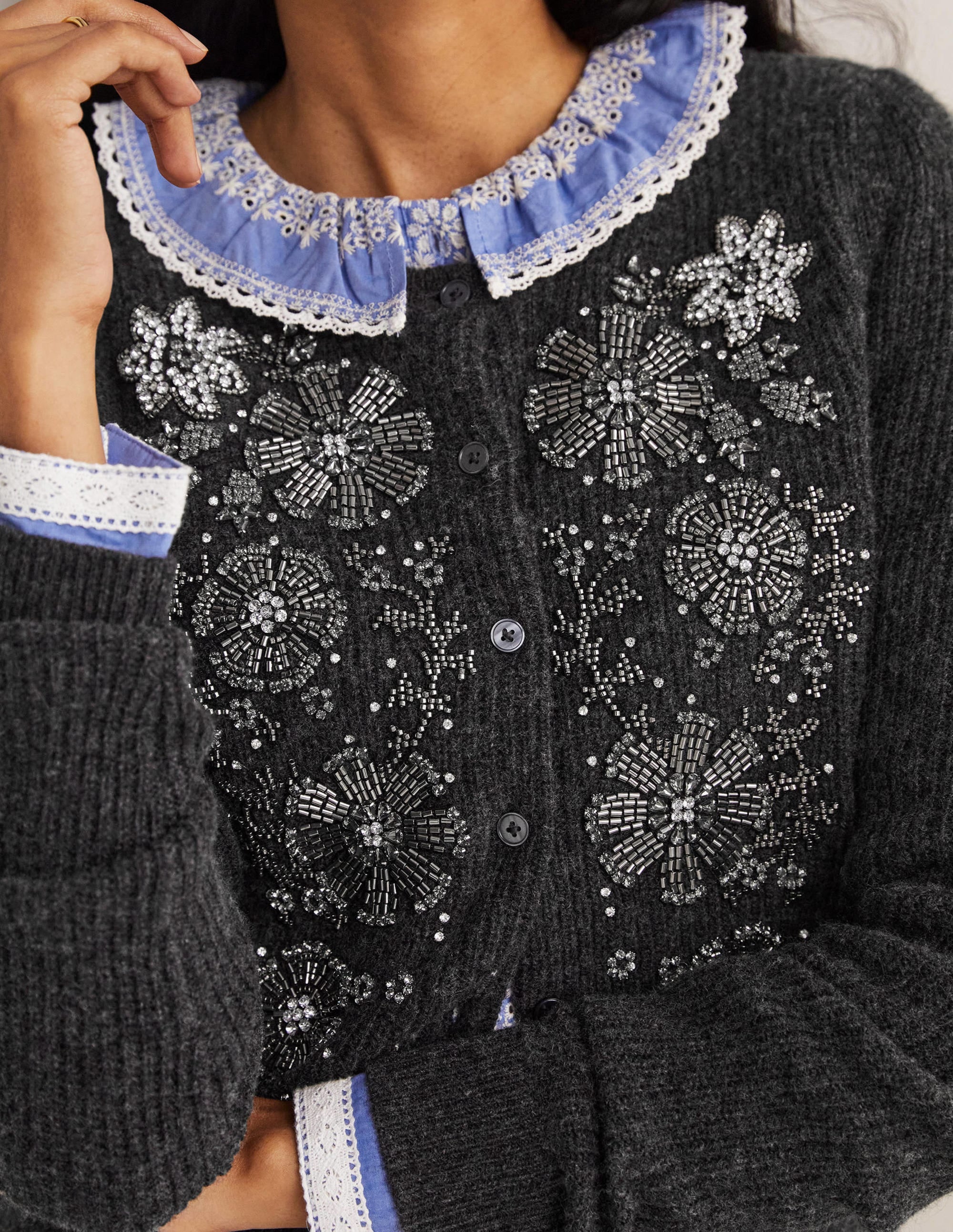 Gilet côtelé ornementé-Anthracite chiné - Image 2