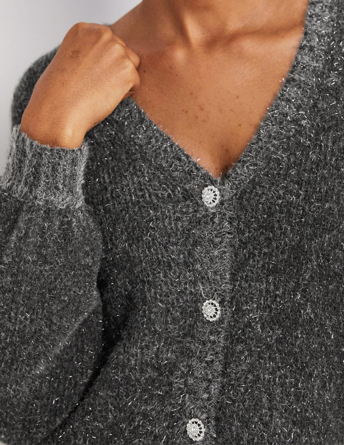 Flauschiger Metallic-Cardigan-Anthrazit Melange, Silber - Image 3