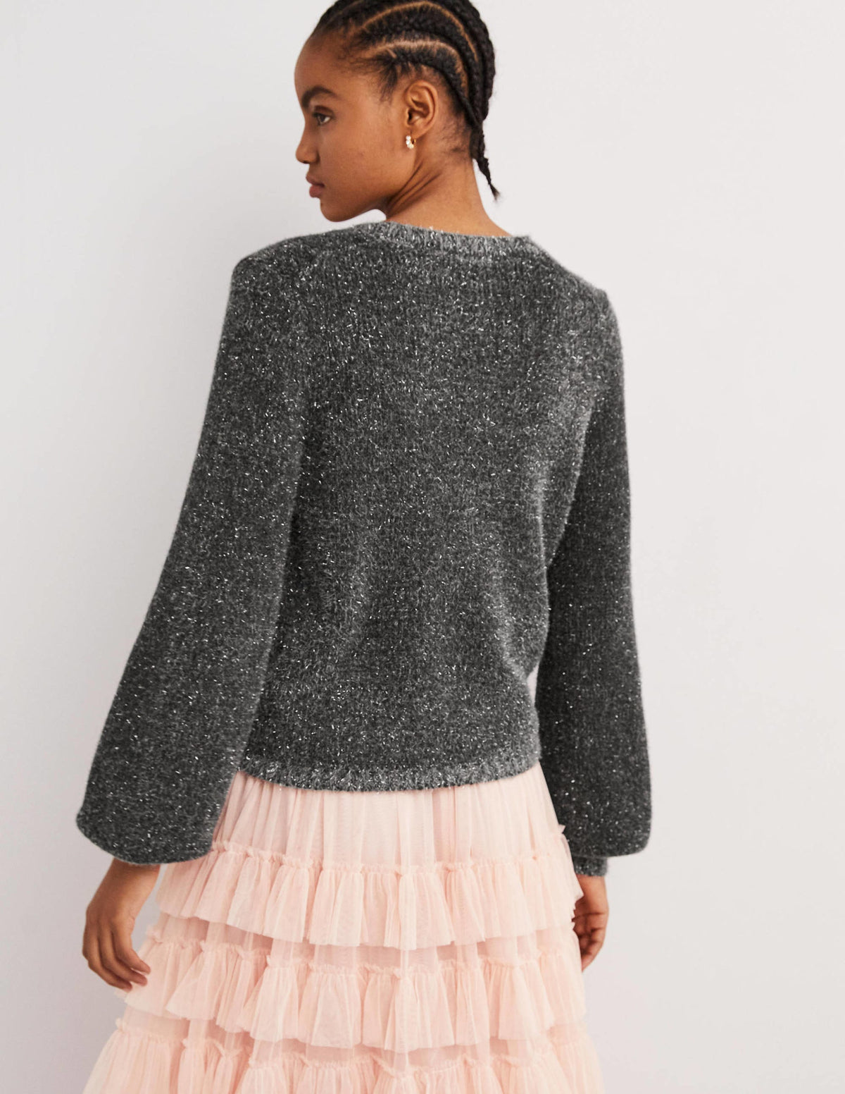 Flauschiger Metallic-Cardigan-Anthrazit Melange, Silber - Image 4