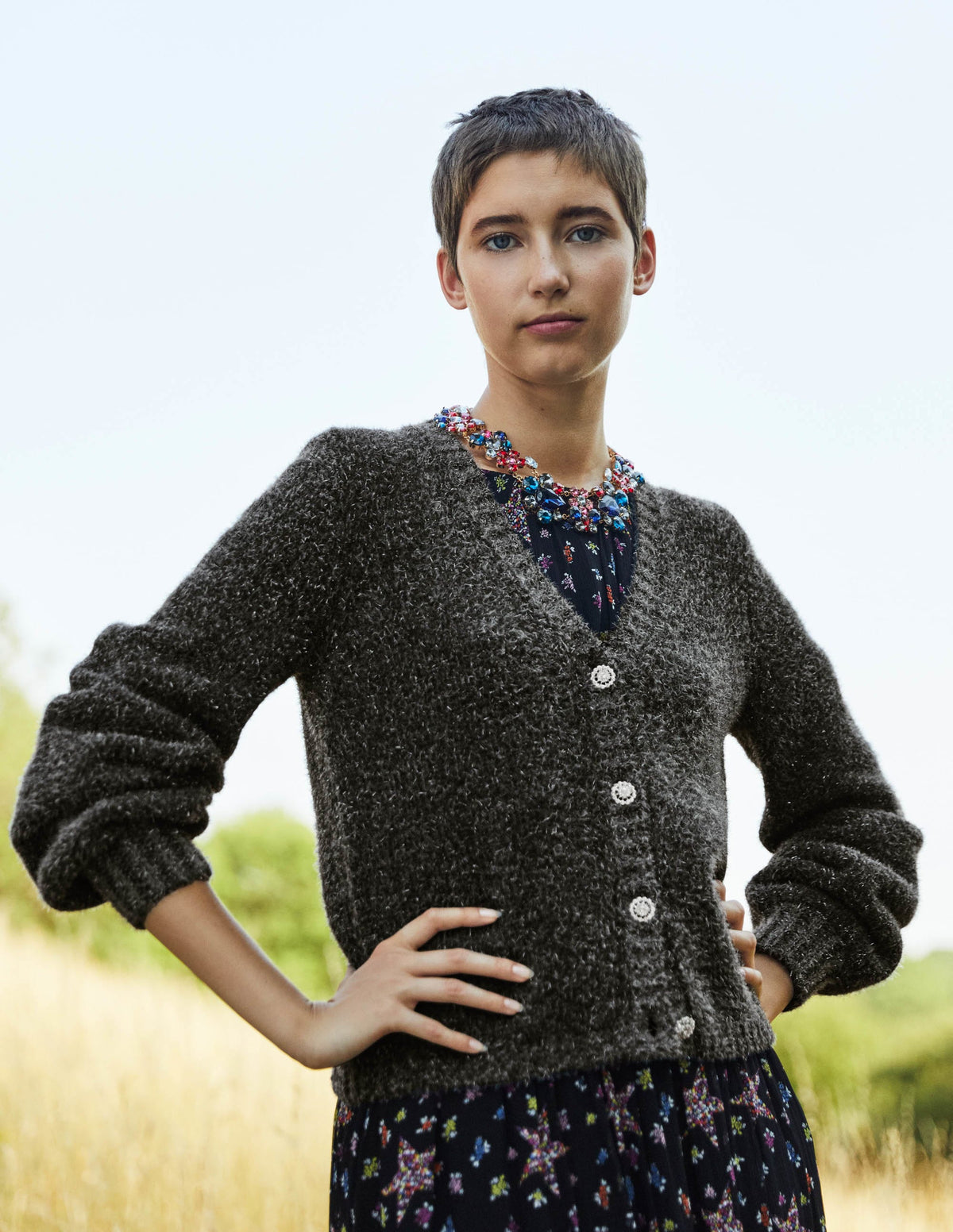 Flauschiger Metallic-Cardigan-Anthrazit Melange, Silber - Image 6