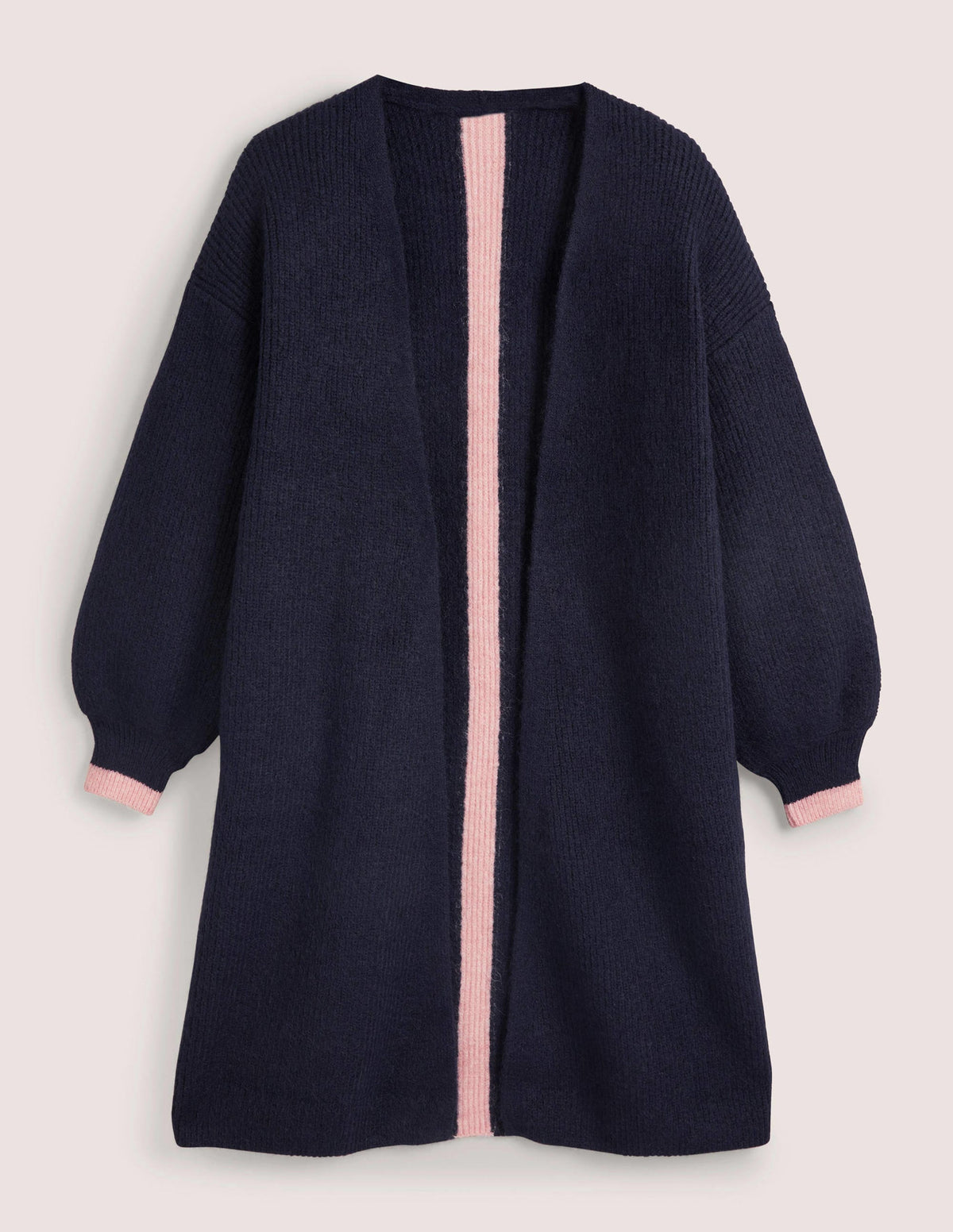 Flauschiger langer Cardigan-Navy, Eisrosa - Image 6