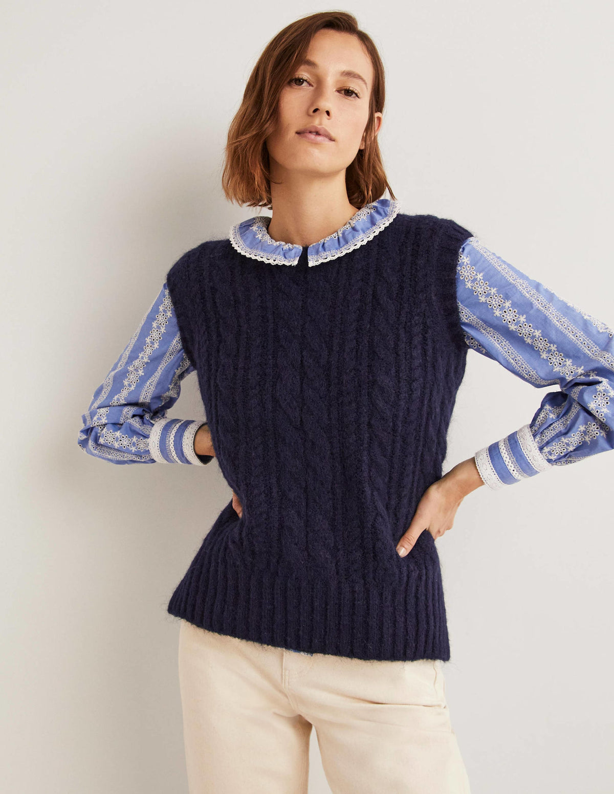 Relaxed Cable Tank Top-Navy - Image 1