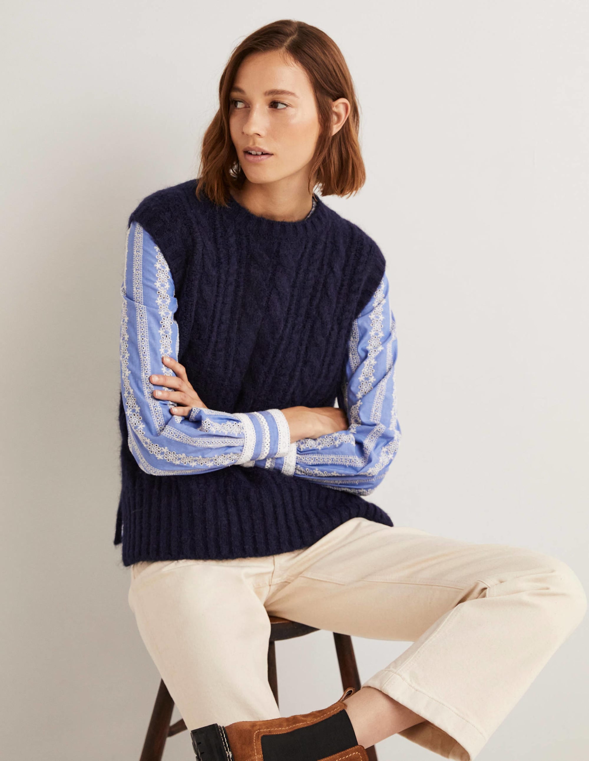 Relaxed Cable Tank Top-Navy - Image 4