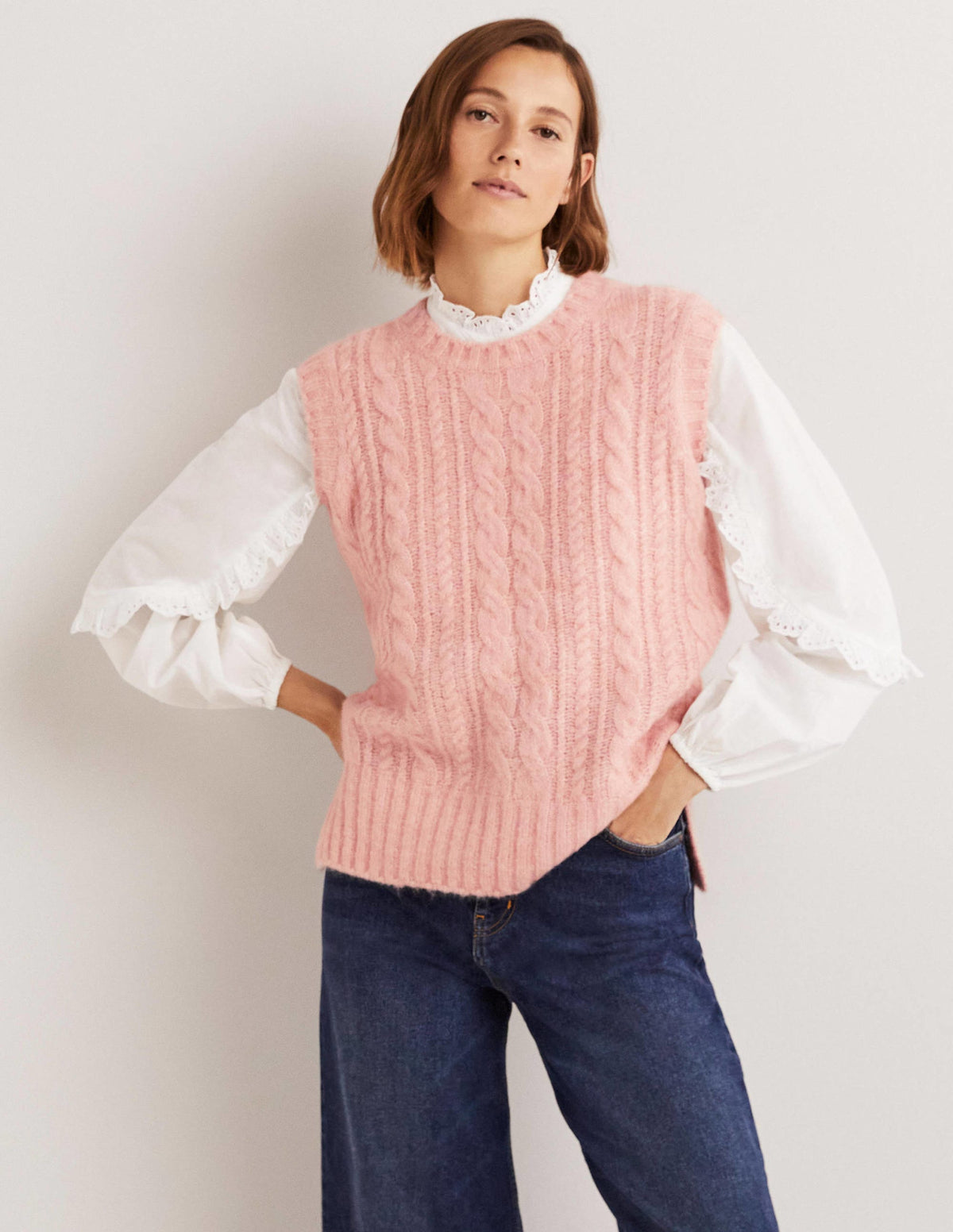 Relaxed Cable Tank Top-Pink Frosting - Image 1