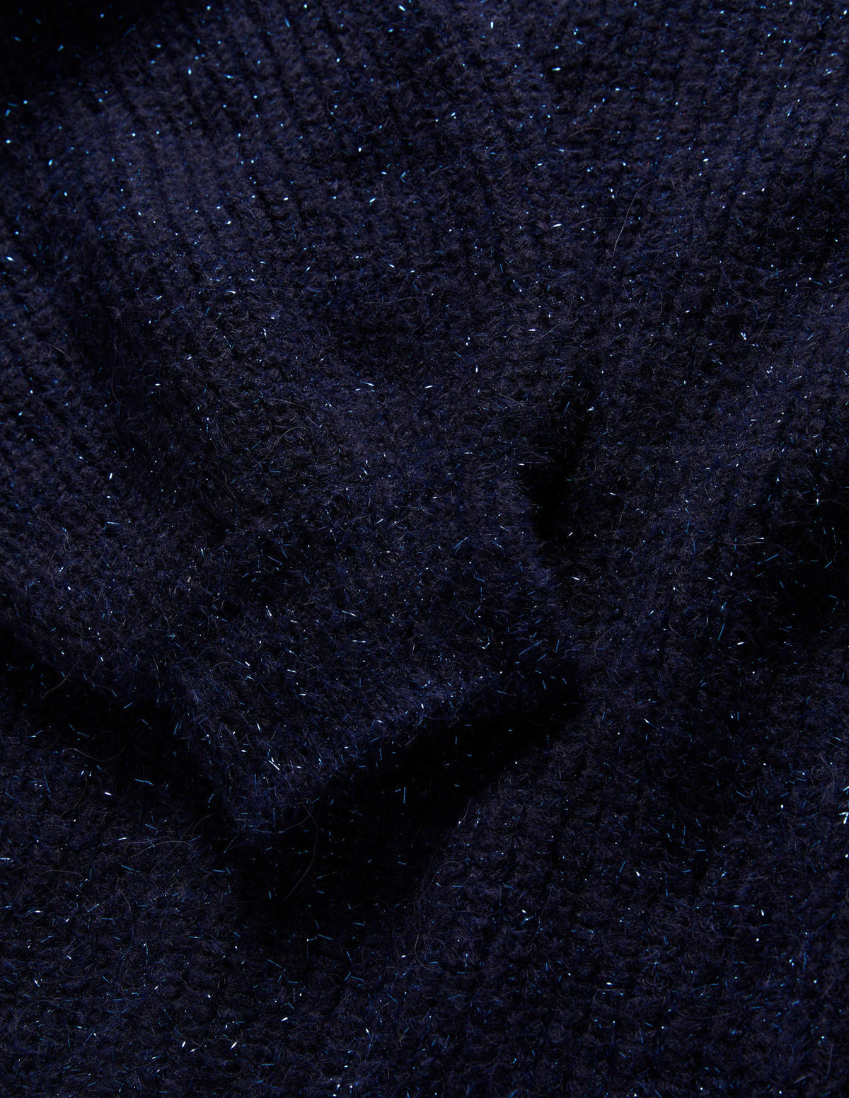 Navy Sparkle Ribbed Fluffy V-Neck Jumper-Navy, Glitzer-6