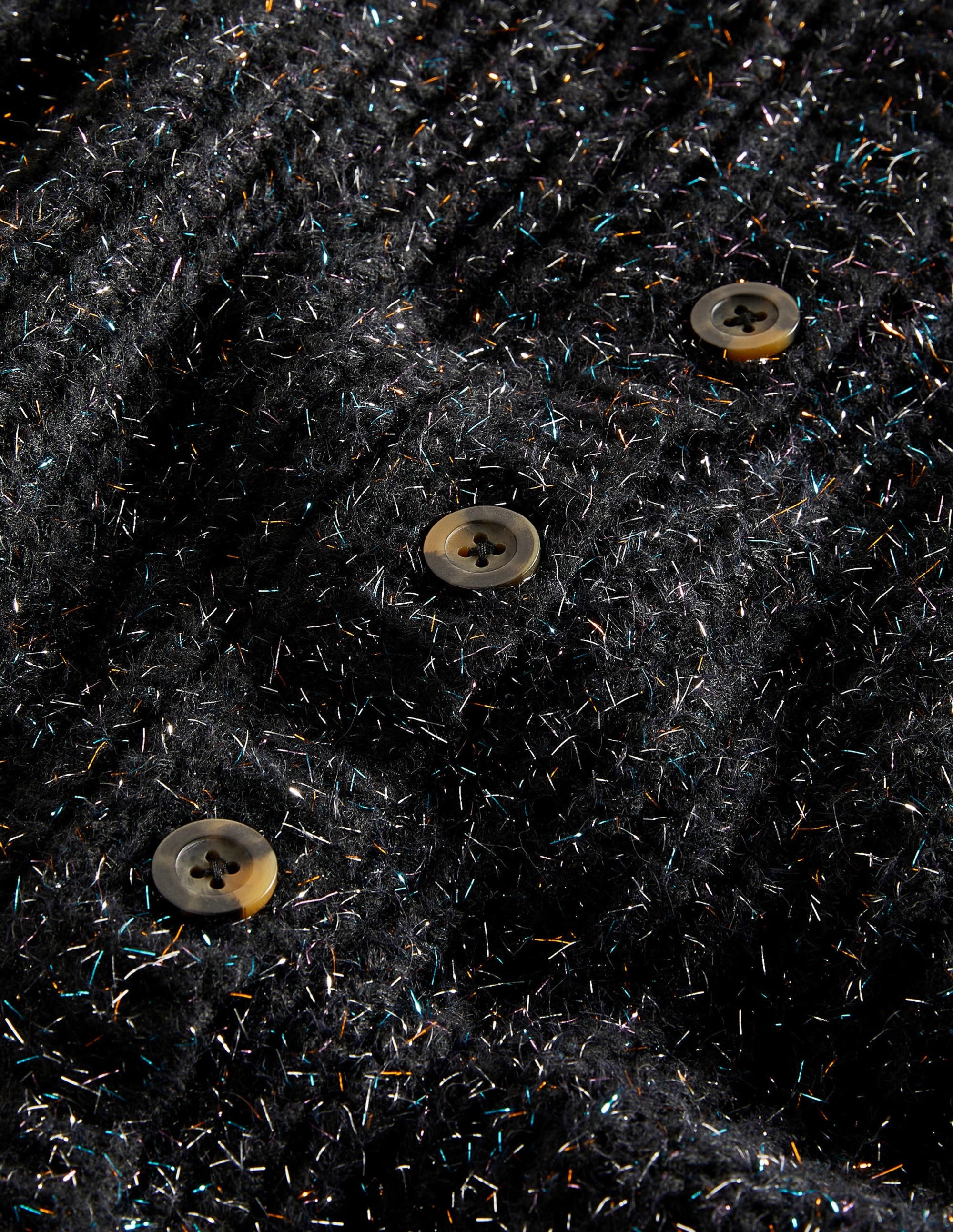 Black Chunky Ribbed Fluffy Cardigan-Étincelle noire - Image 7