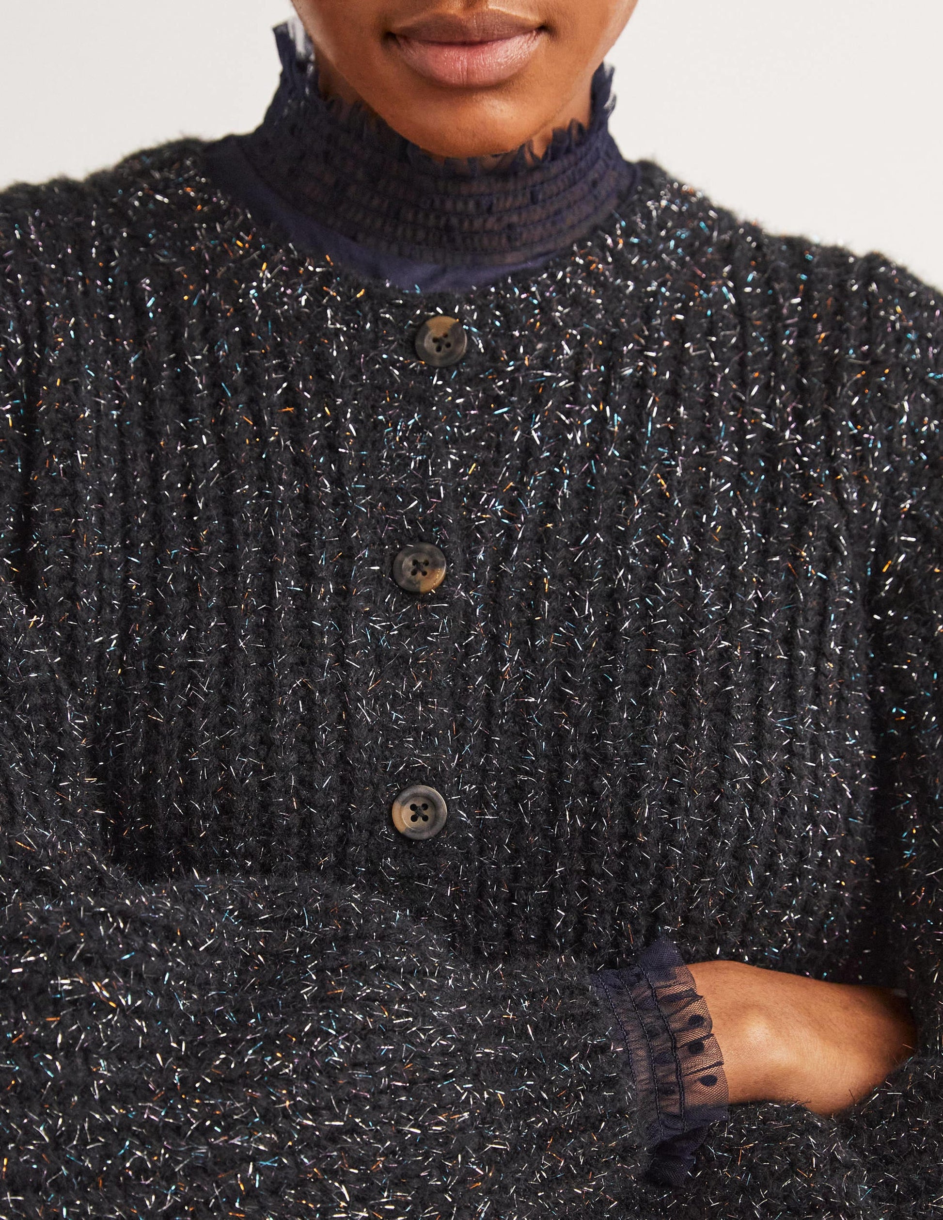Black Chunky Ribbed Fluffy Cardigan-Étincelle noire-2