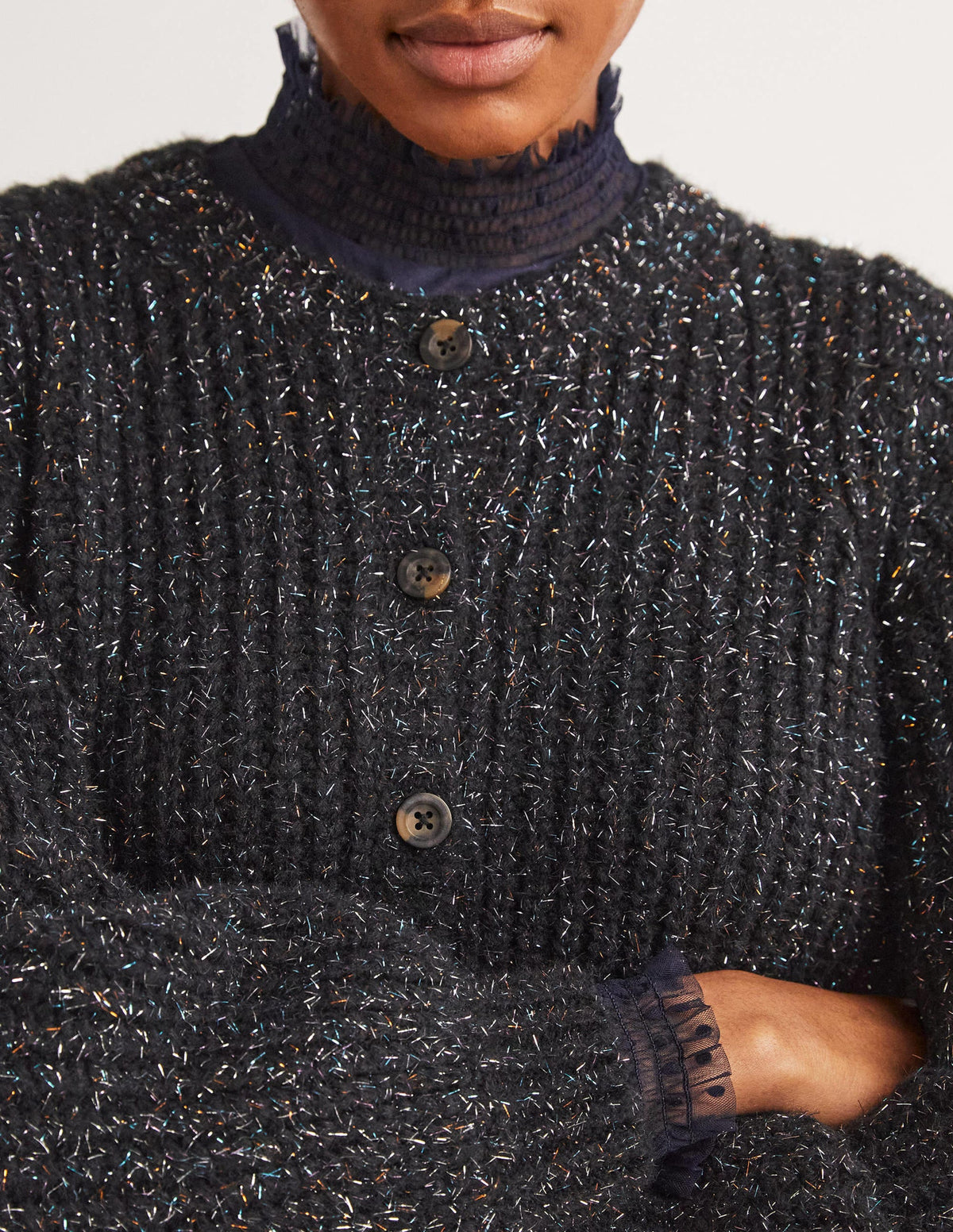 Black Chunky Ribbed Fluffy Cardigan-Étincelle noire - Image 2
