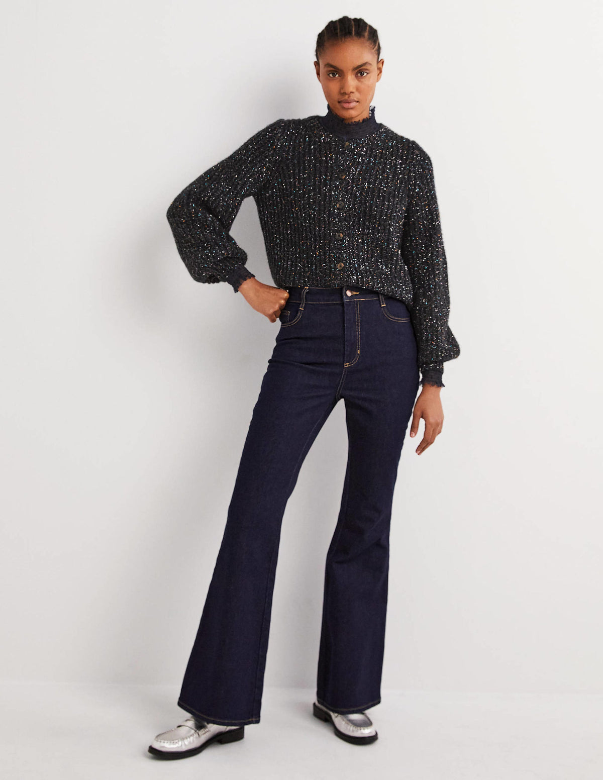 Black Chunky Ribbed Fluffy Cardigan-Étincelle noire - Image 5