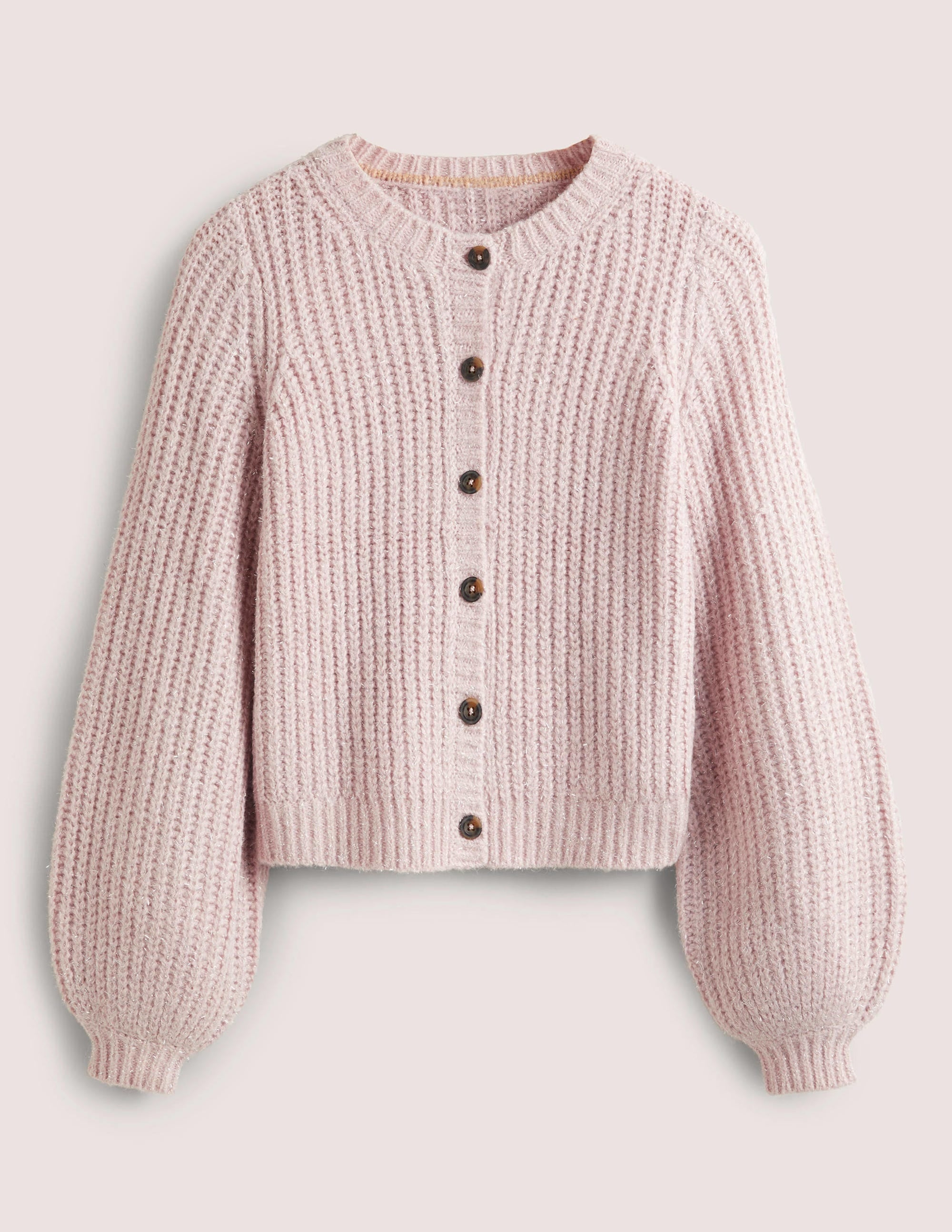 Light Pink Chunky Ribbed Fluffy Cardigan-Cameo-Rosa, Glitzer - Image 5