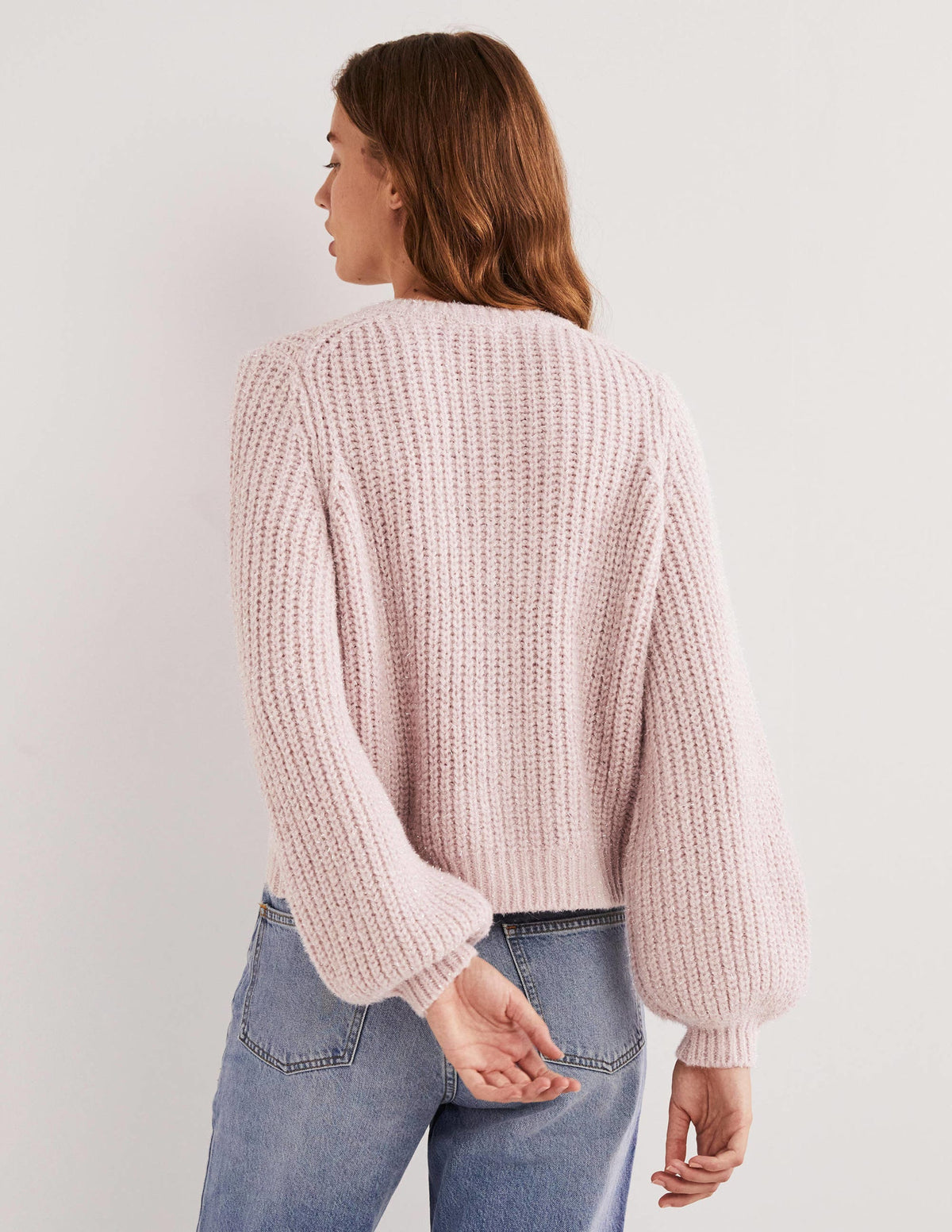 Light Pink Chunky Ribbed Fluffy Cardigan-Cameo-Rosa, Glitzer-3