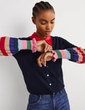 Metallic Frill Stripe Cardigan-Navy Multi Cuff