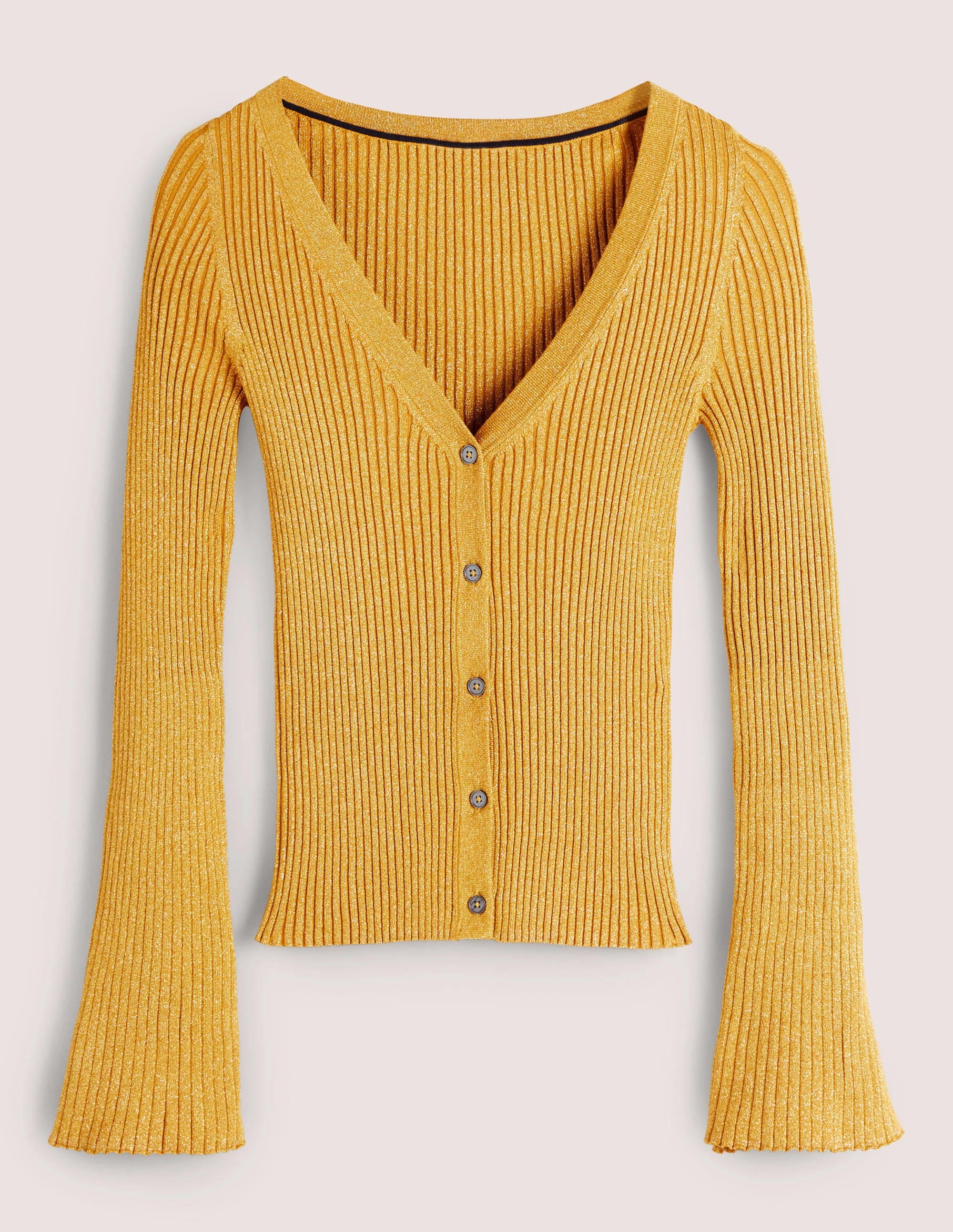Gold Ribbed Metallic Cardigan-Gold - Image 7
