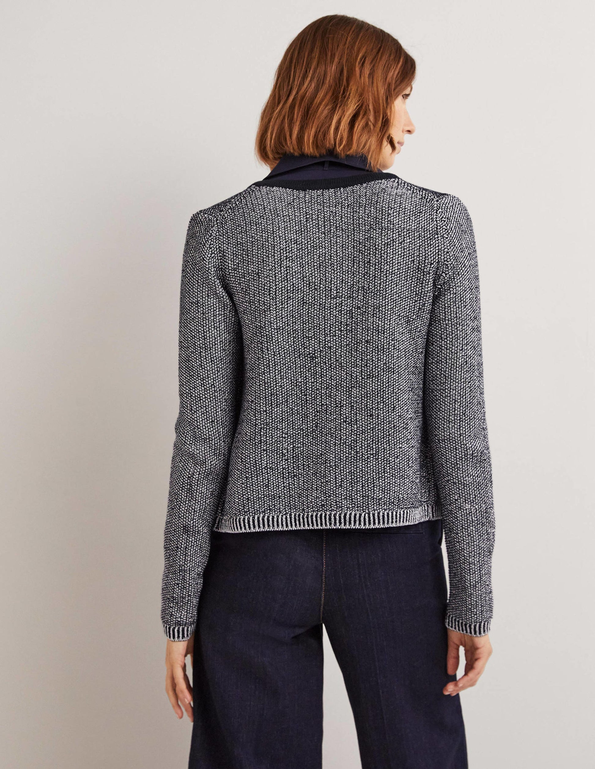 Metallic-Cardigan mit Streifenborten-Navy, Silber-Metallic-3