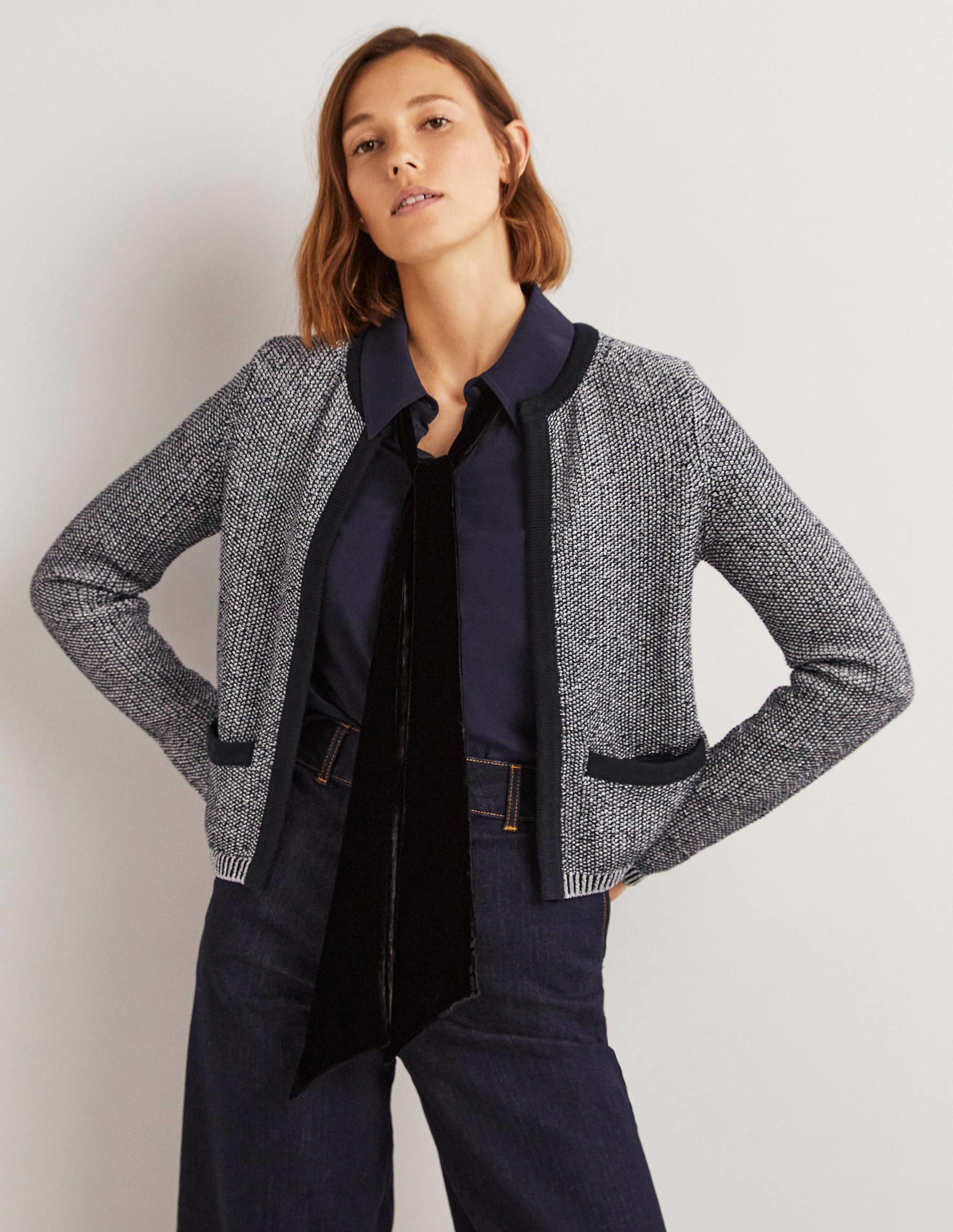 Metallic-Cardigan mit Streifenborten-Navy, Silber-Metallic-4