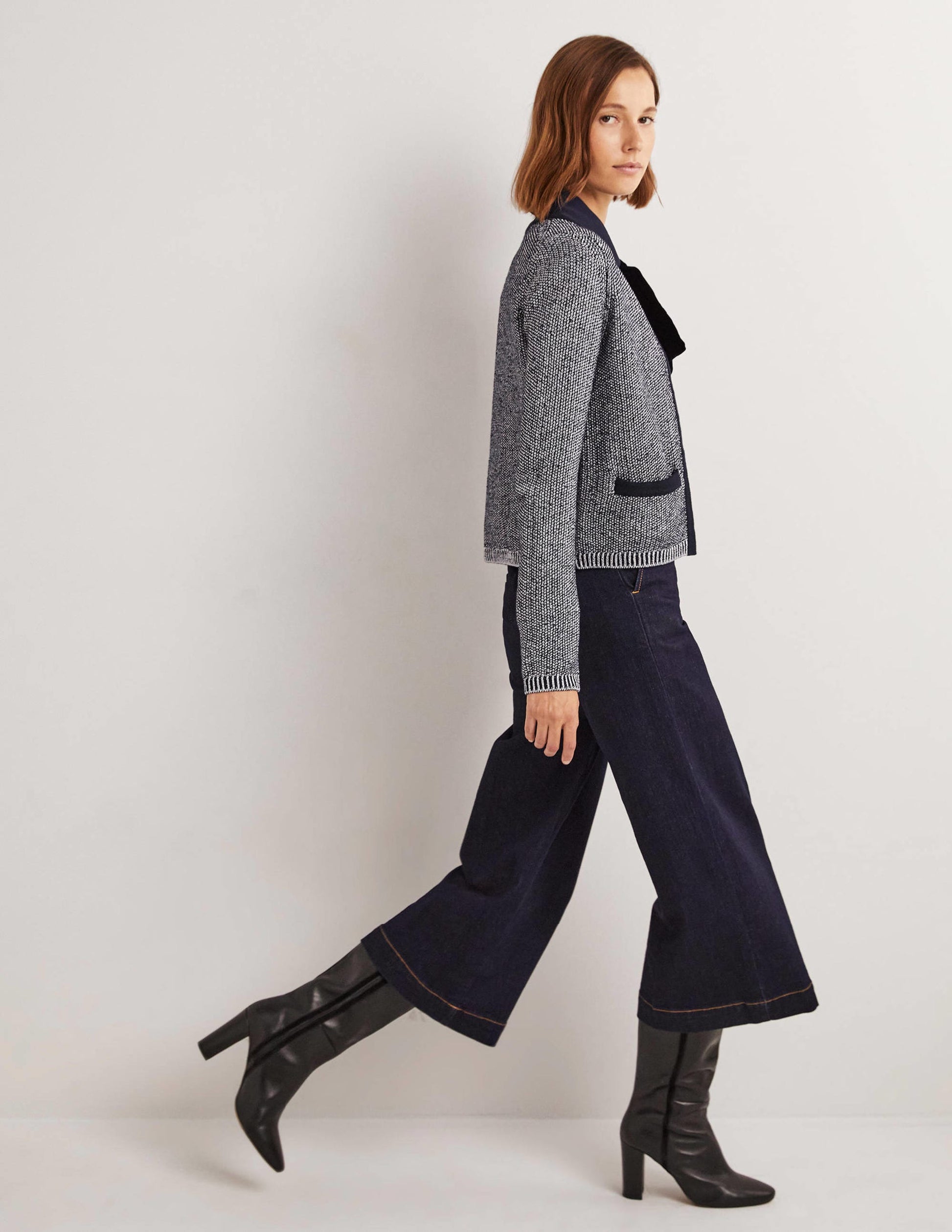 Metallic-Cardigan mit Streifenborten-Navy, Silber-Metallic-5