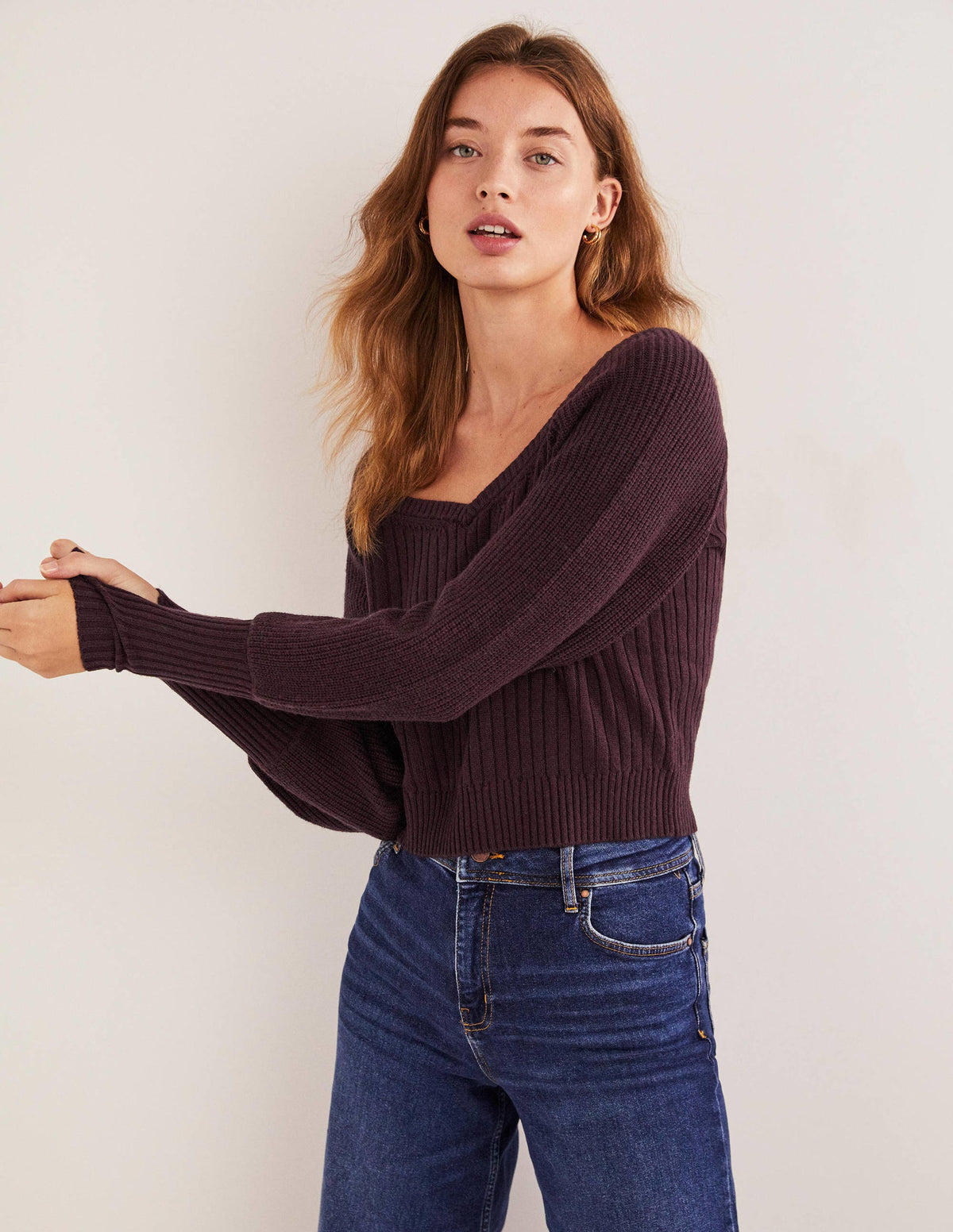 Pullover mit Herzausschnitt und Blousonärmeln-Feigen-Violett - Image 4