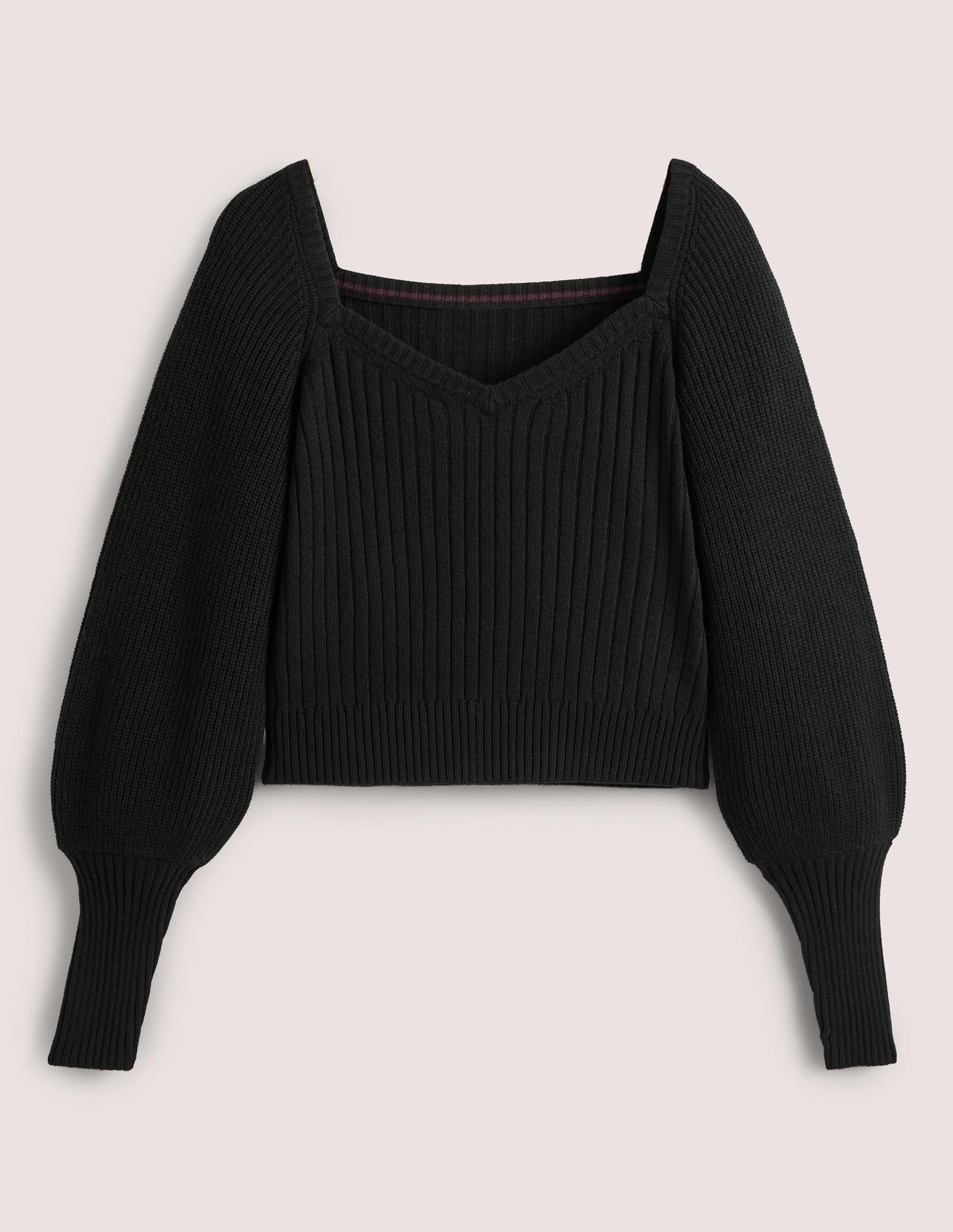 Pullover mit Herzausschnitt und Blousonärmeln-Schwarz - Image 5