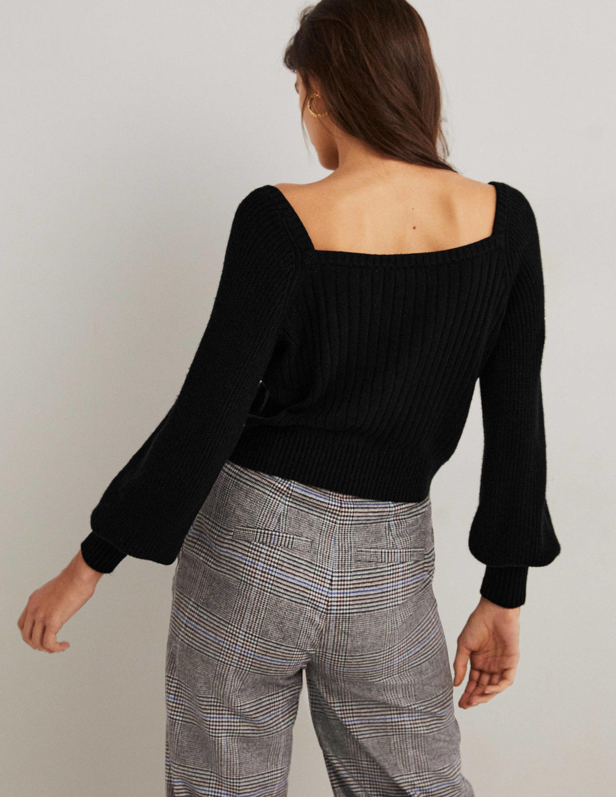 Pullover mit Herzausschnitt und Blousonärmeln-Schwarz - Image 3