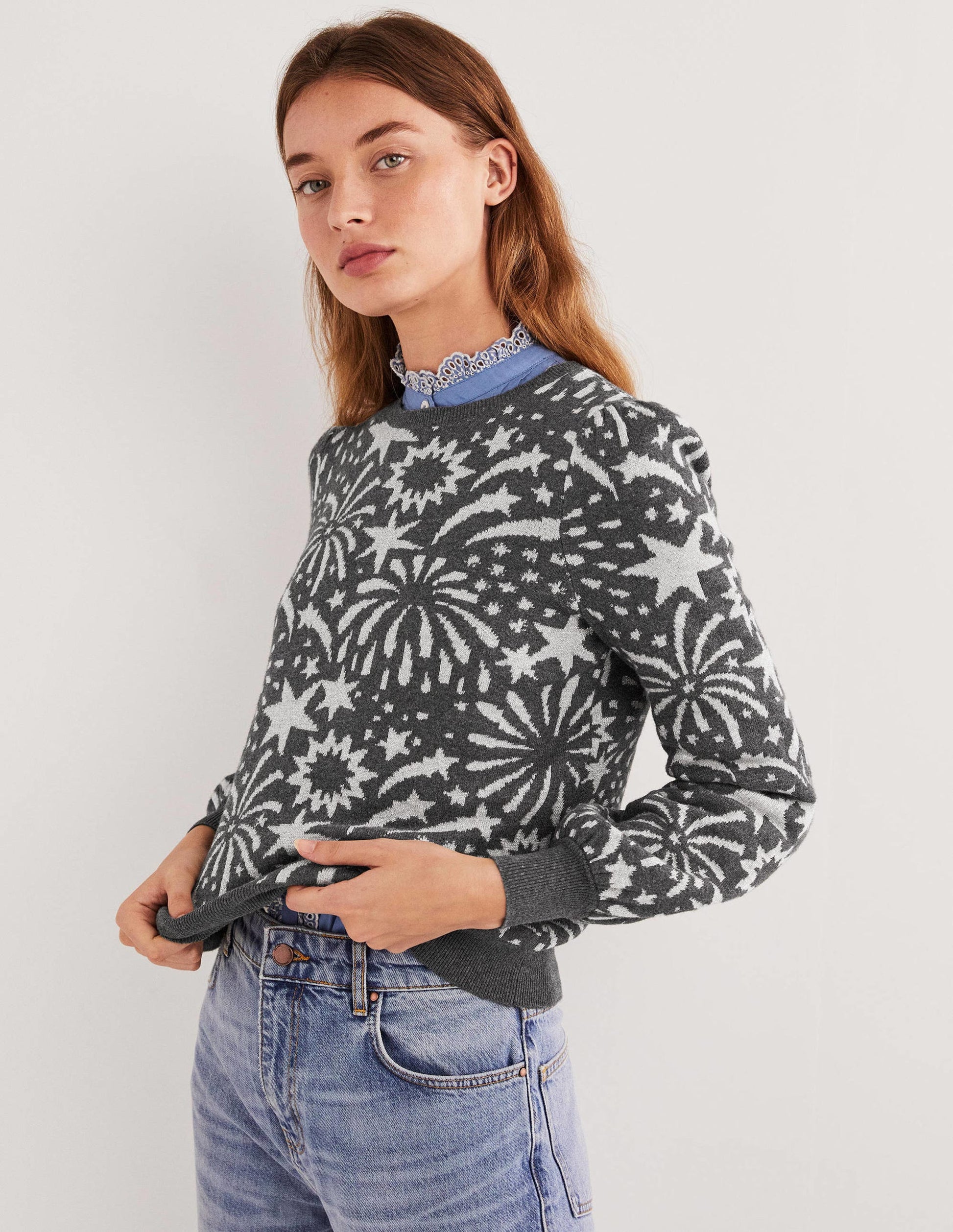 Jacquard-Pullover mit Feuerwerkmuster-Anthrazit, Blumenfeuerwerk-1