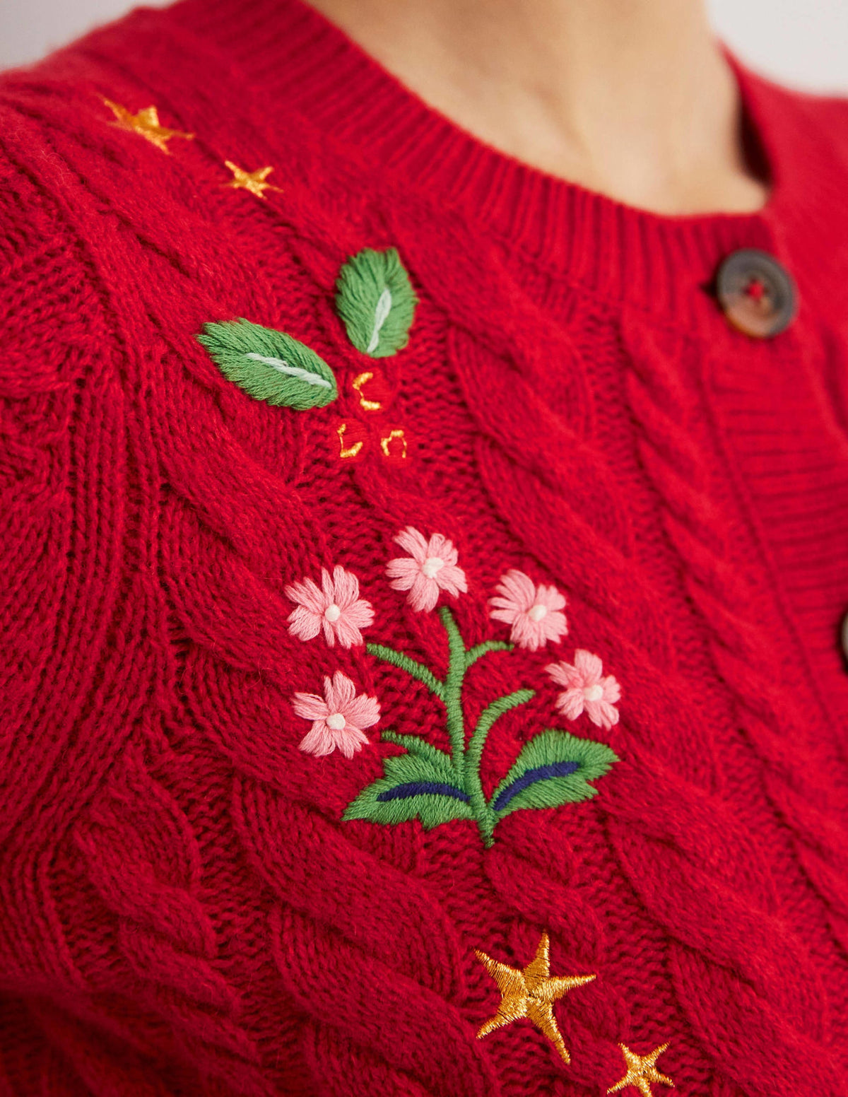 Kurz geschnittener Cardigan mit Stickerei-Rockabilly-Rot, Stickerei-2