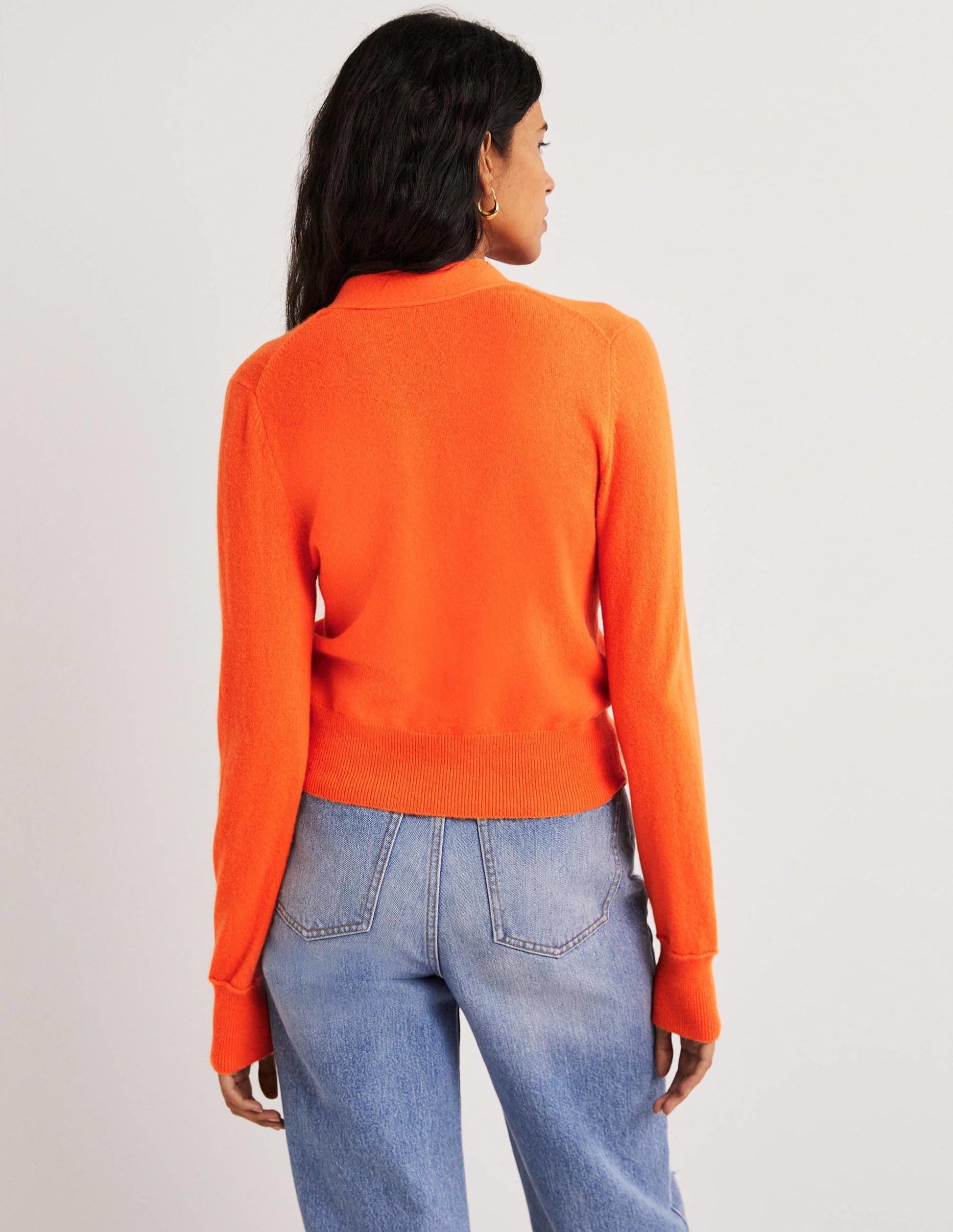 Gilet à col en V en cachemire-Orange fluo-3