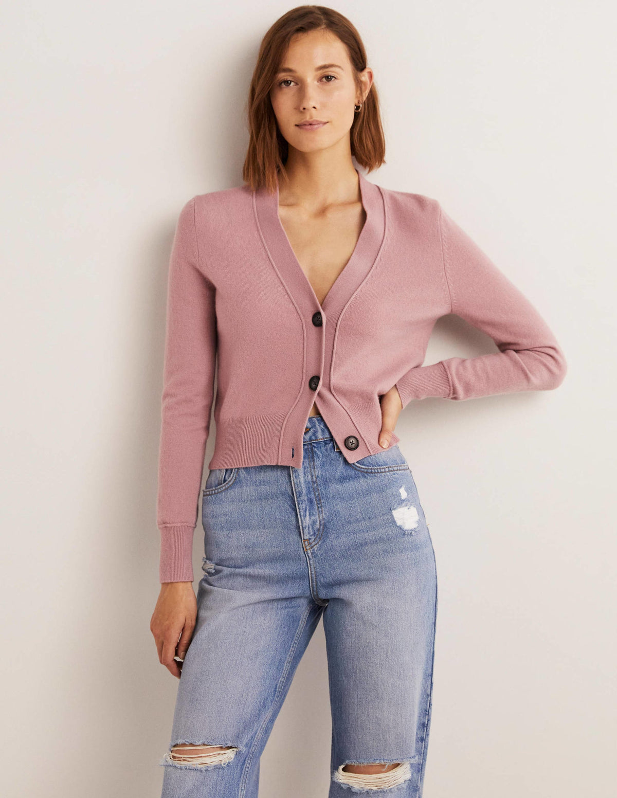 Gilet à col en V en cachemire-Violet-1