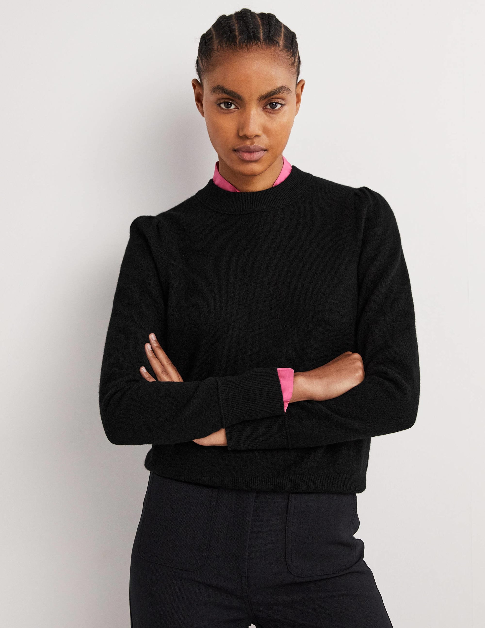 Kaschmirpullover mit Puffärmeln-Schwarz - Image 1
