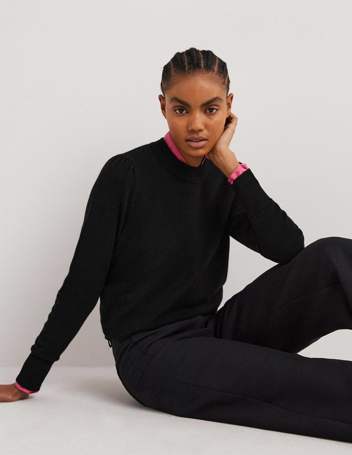 Kaschmirpullover mit Puffärmeln-Schwarz-4
