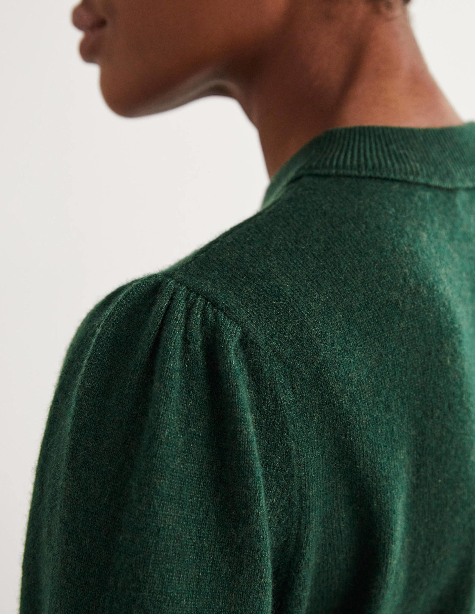 Kaschmirpullover mit Puffärmeln-Jägergrün Melange-2