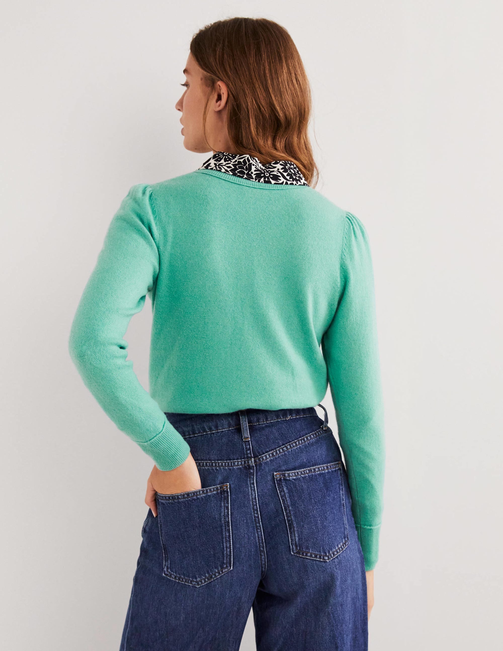 Kaschmirpullover mit Puffärmeln-Indischer Ozean Melange - Image 3