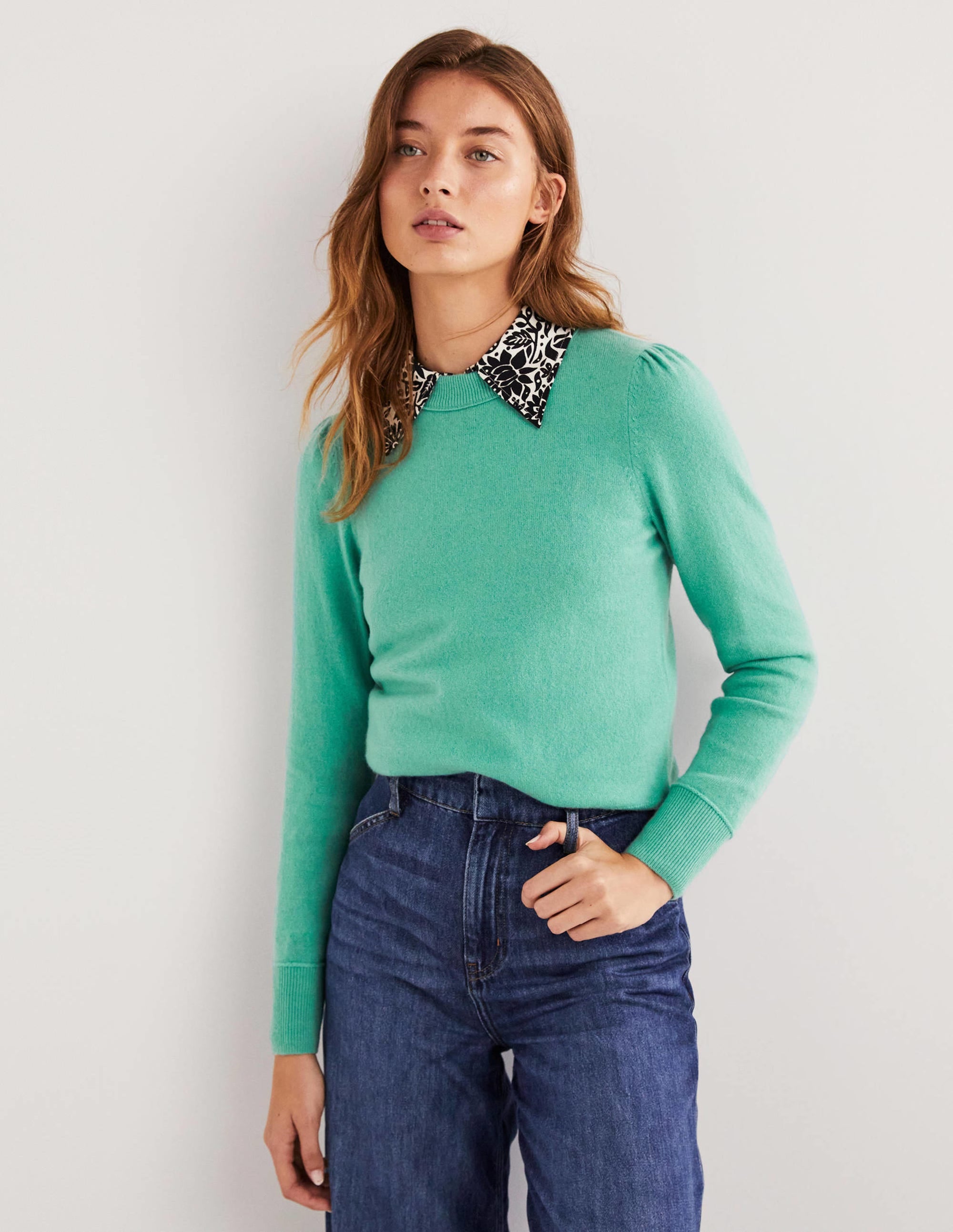 Kaschmirpullover mit Puffärmeln-Indischer Ozean Melange - Image 4