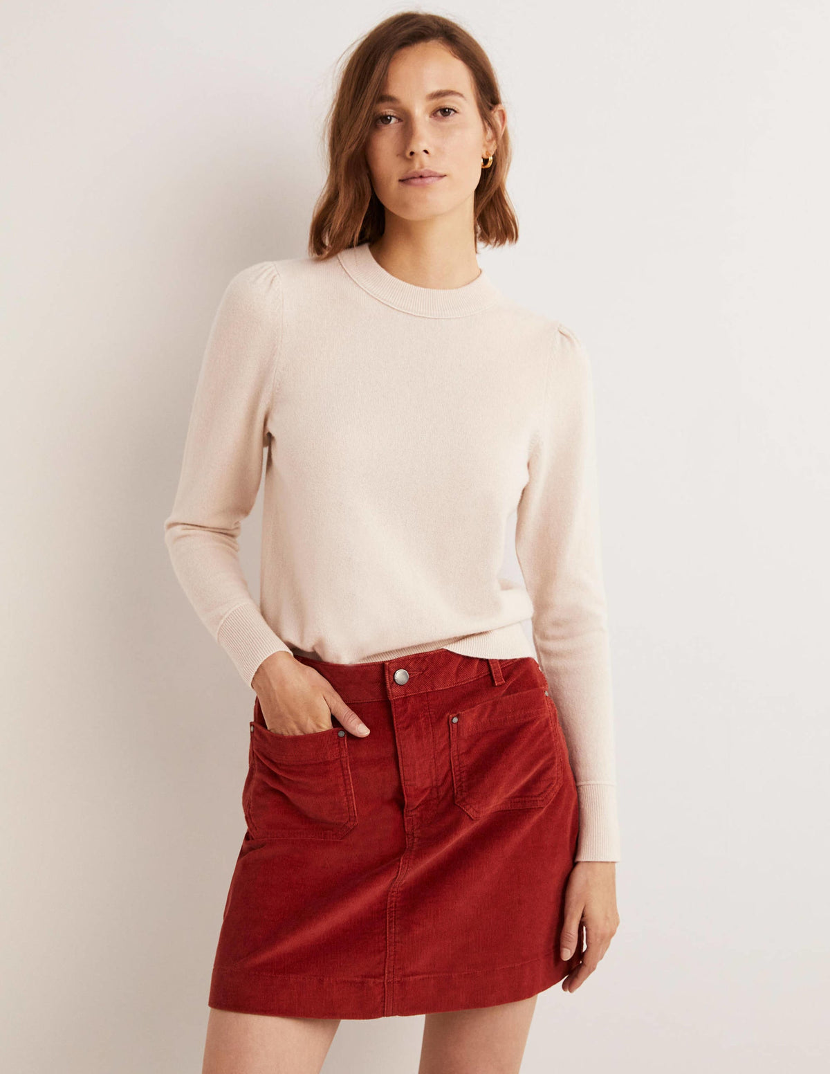 Kaschmirpullover mit Puffärmeln-Seilbraun - Image 1