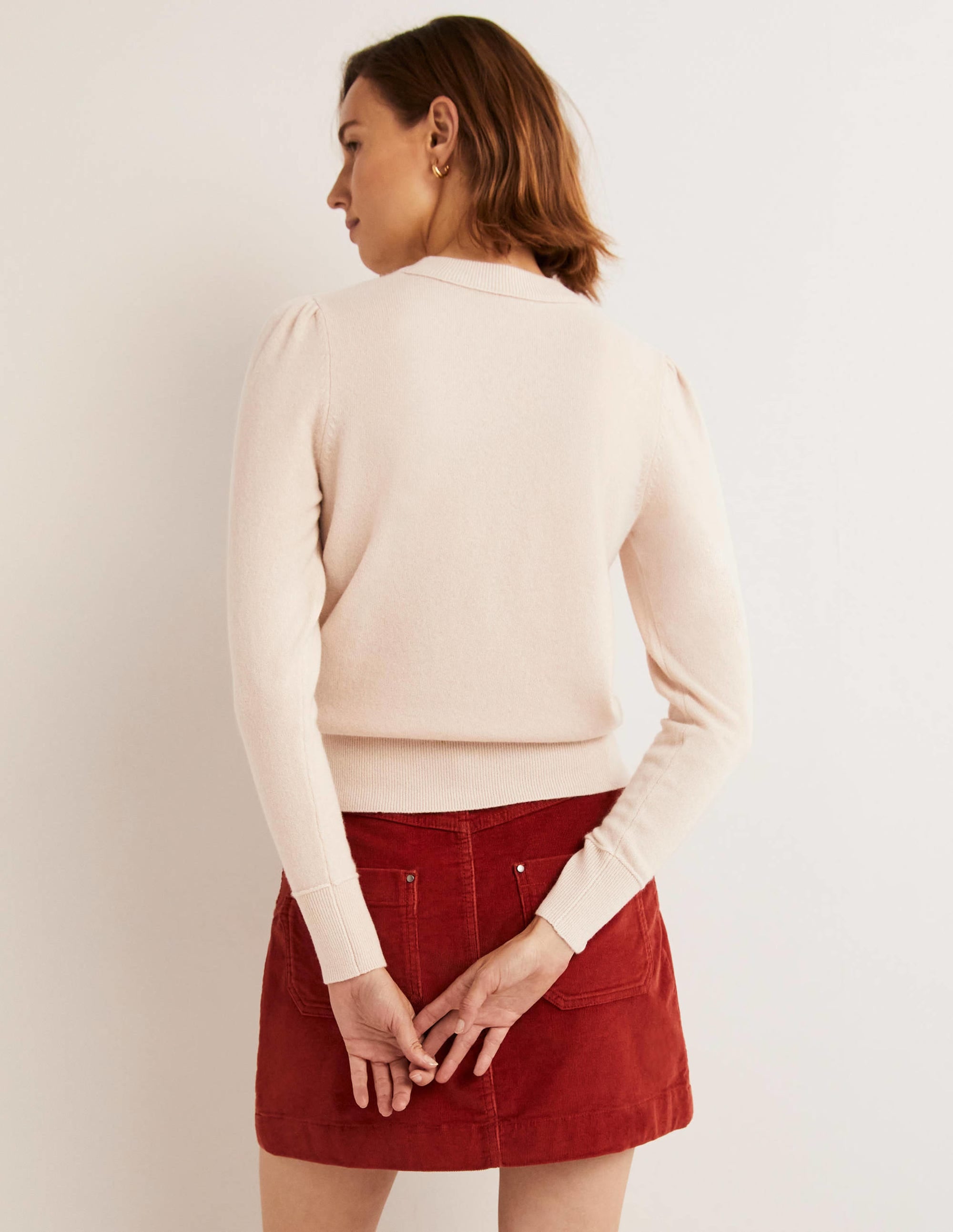 Kaschmirpullover mit Puffärmeln-Seilbraun - Image 3