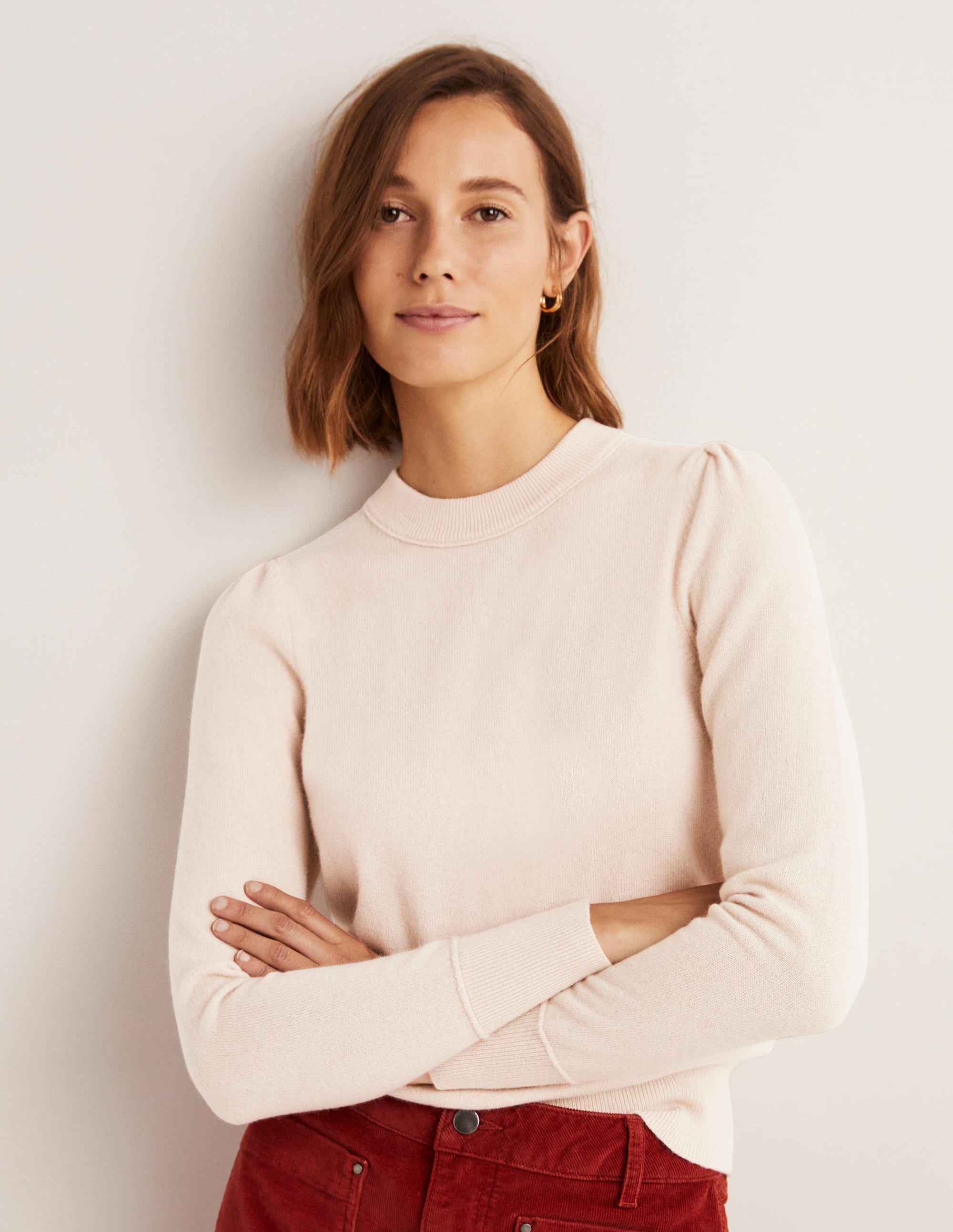 Kaschmirpullover mit Puffärmeln-Seilbraun - Image 4