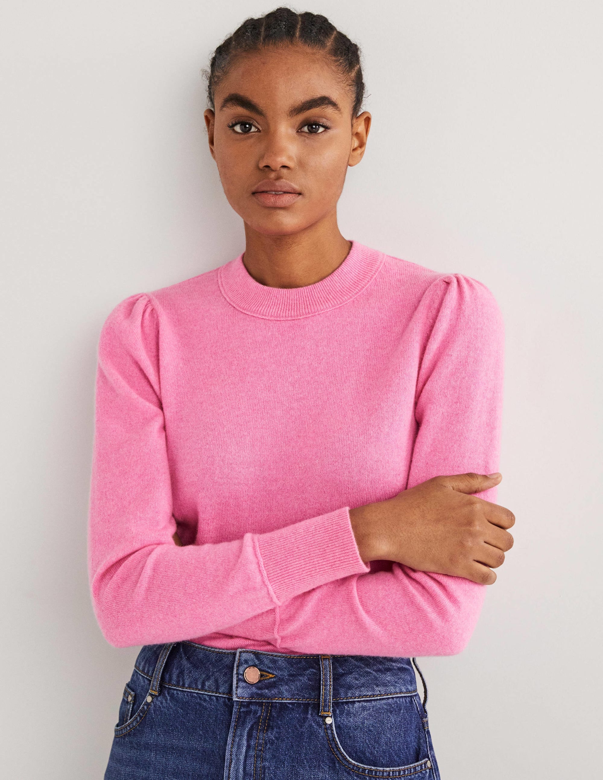 Kaschmirpullover mit Puffärmeln-Kirschblüte Meliert - Image 4