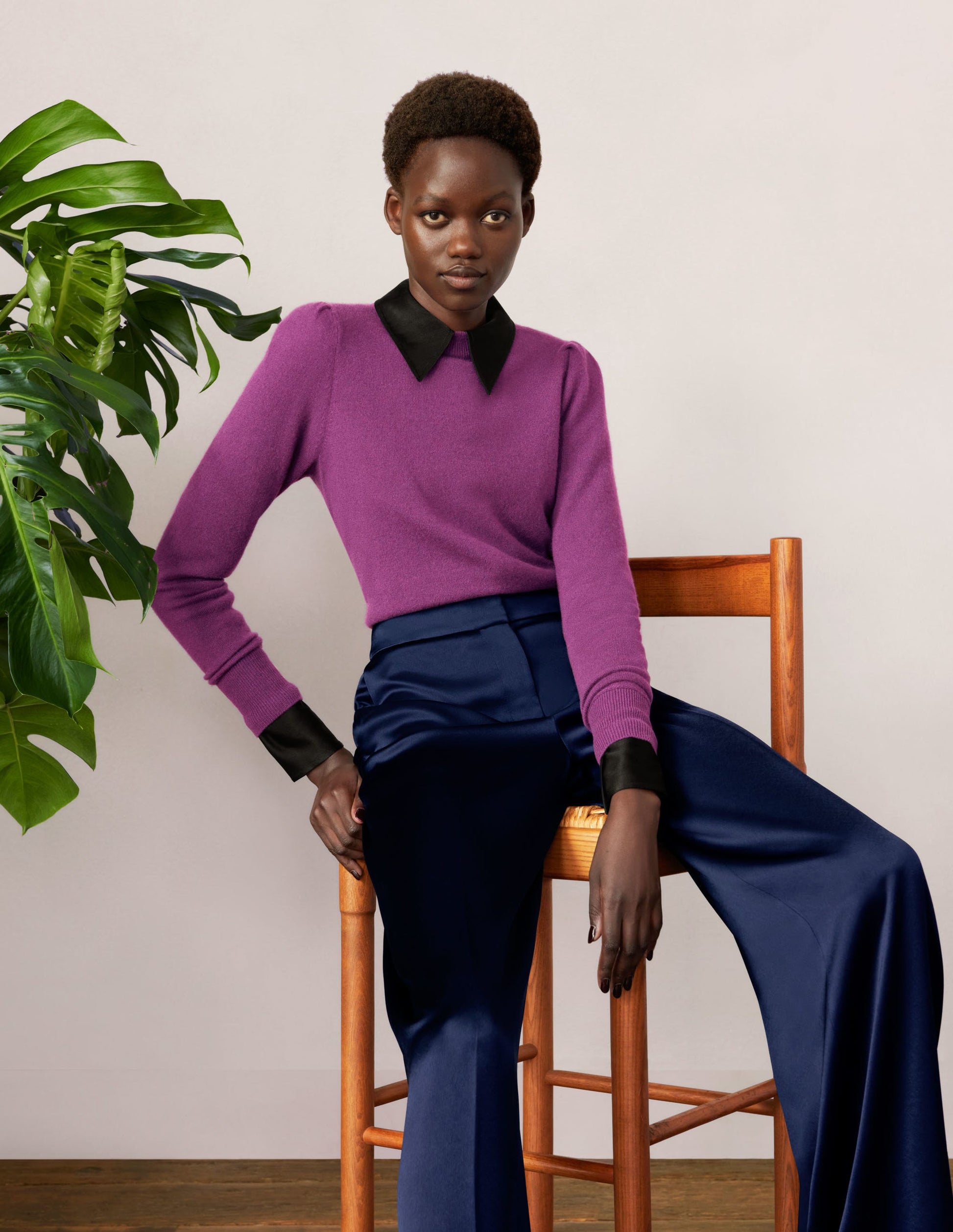 Kaschmirpullover mit Puffärmeln-Sattes Violett-6