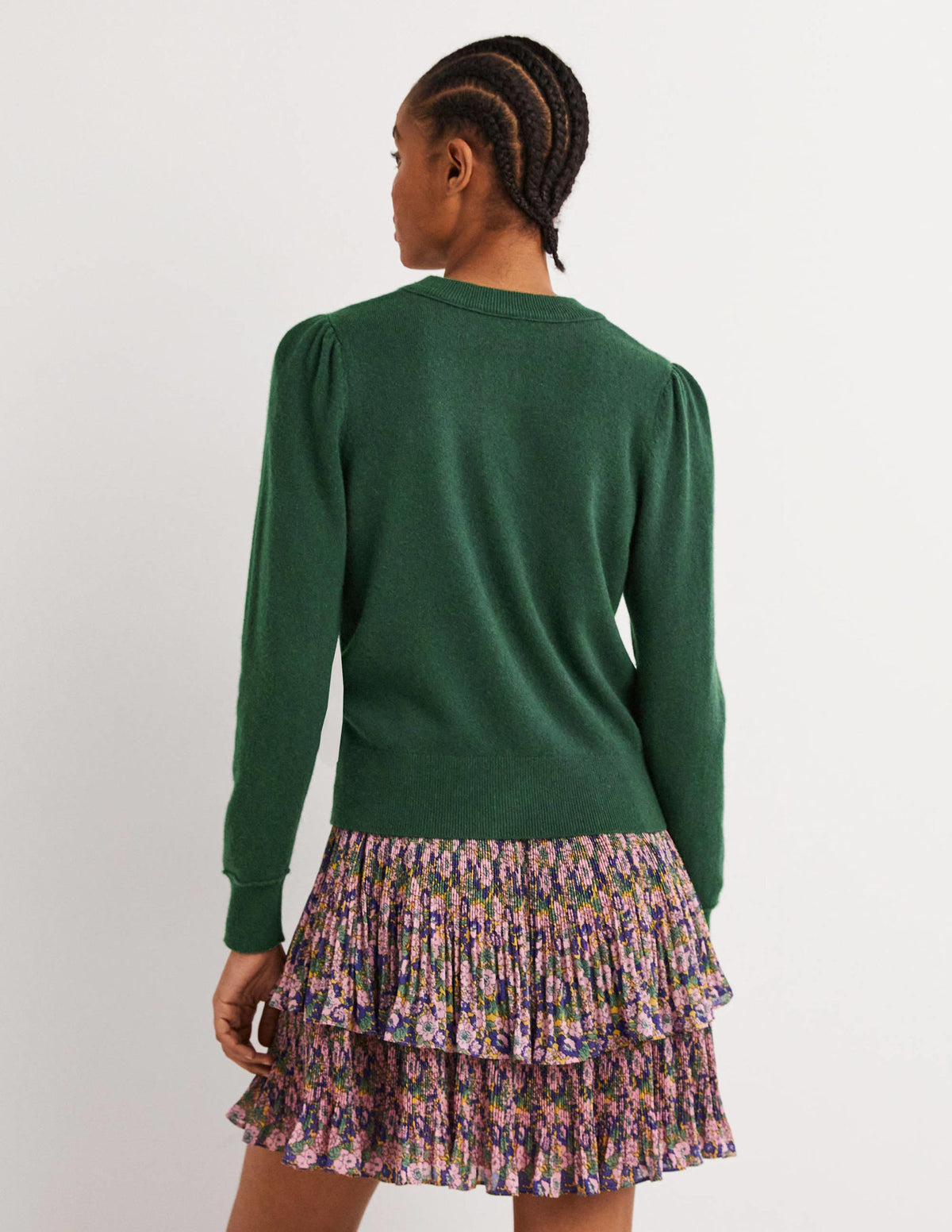 Kaschmircardigan mit Rundhalsausschnitt-Jägergrün Melange-3