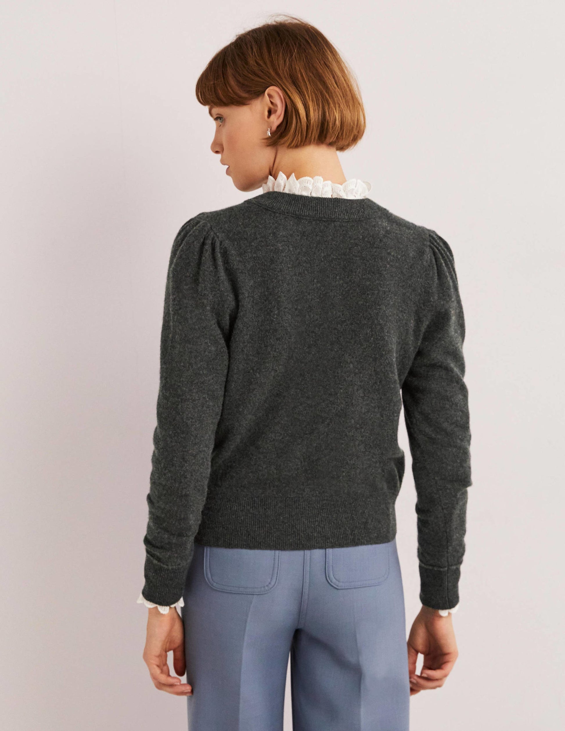 Kaschmircardigan mit Rundhalsausschnitt-Anthrazit Melange-3