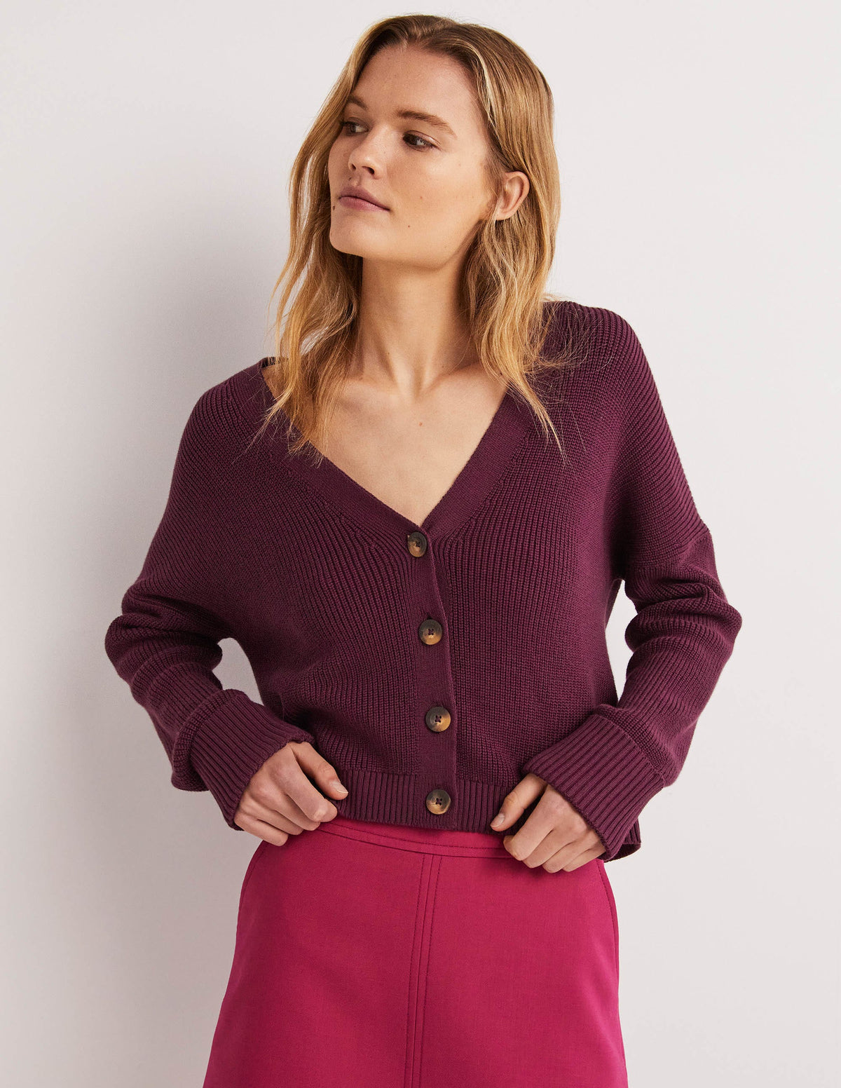 Rippstrickcardigan mit Umschlagbündchen-Beere-1
