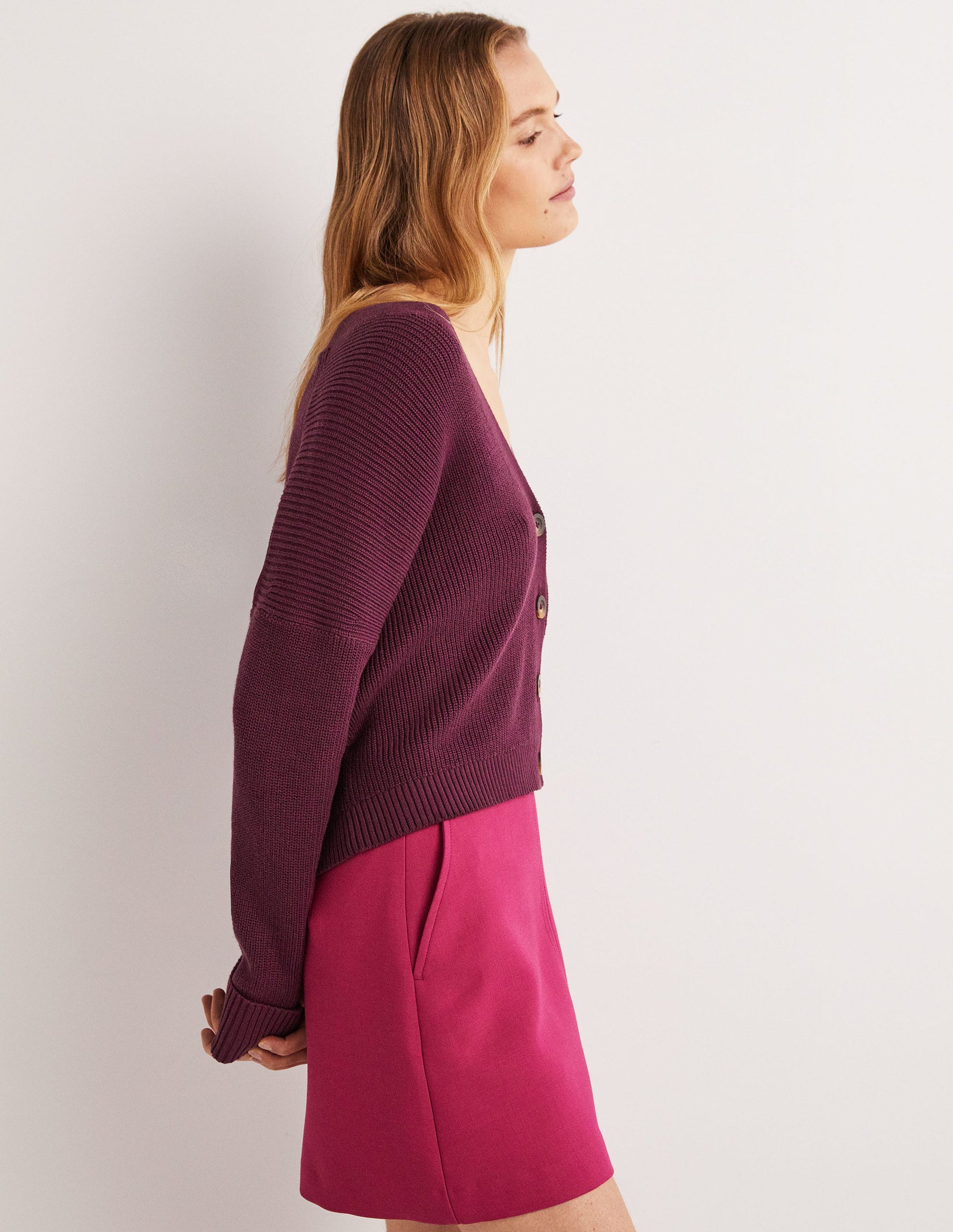 Rippstrickcardigan mit Umschlagbündchen-Beere-4