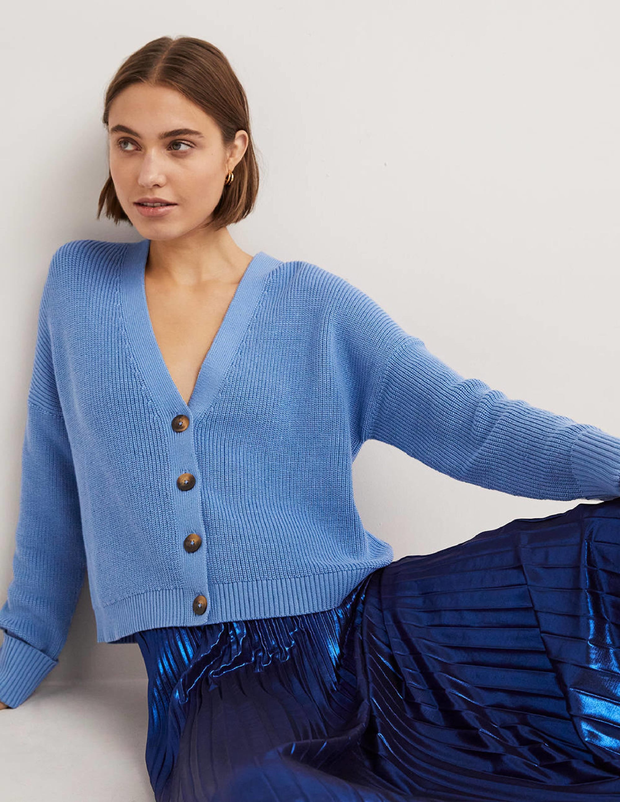 Rippstrickcardigan mit Umschlagbündchen-Rivierablau - Image 1