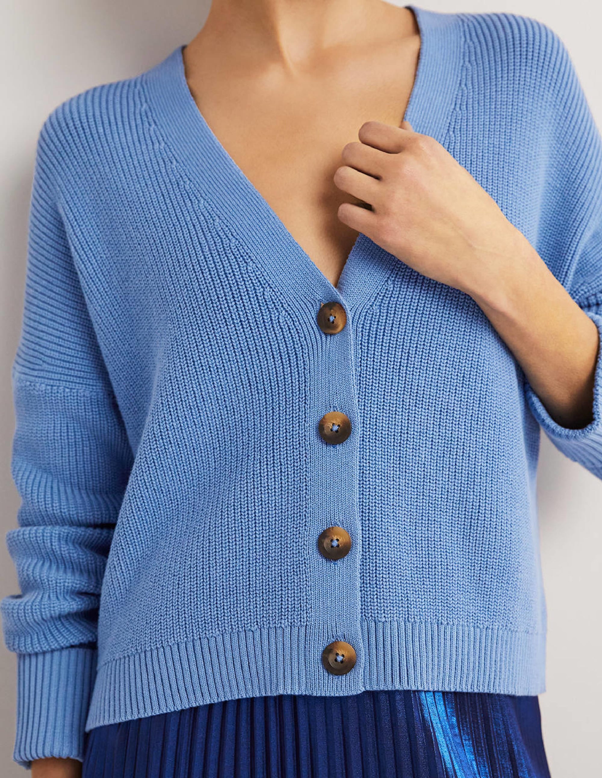 Rippstrickcardigan mit Umschlagbündchen-Rivierablau - Image 2
