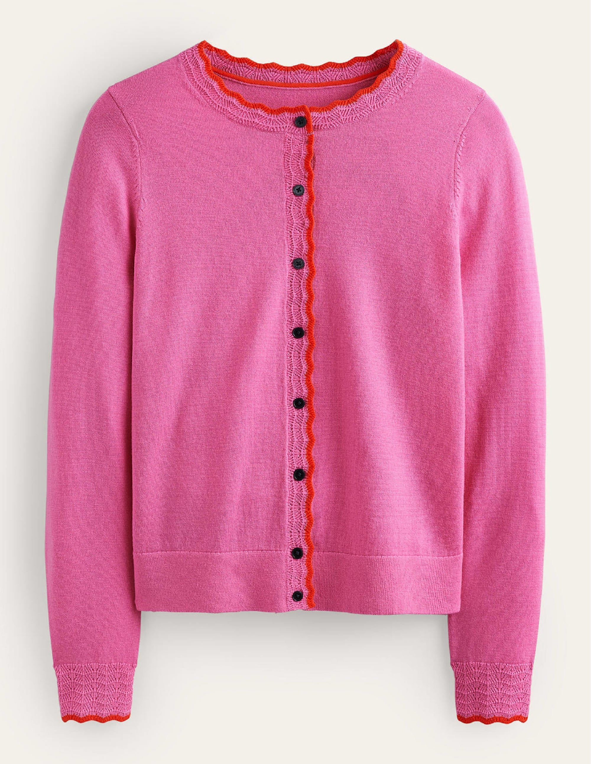 Merino-Strickjacke mit Muschelsaum-Mittleres Pink - Image 5