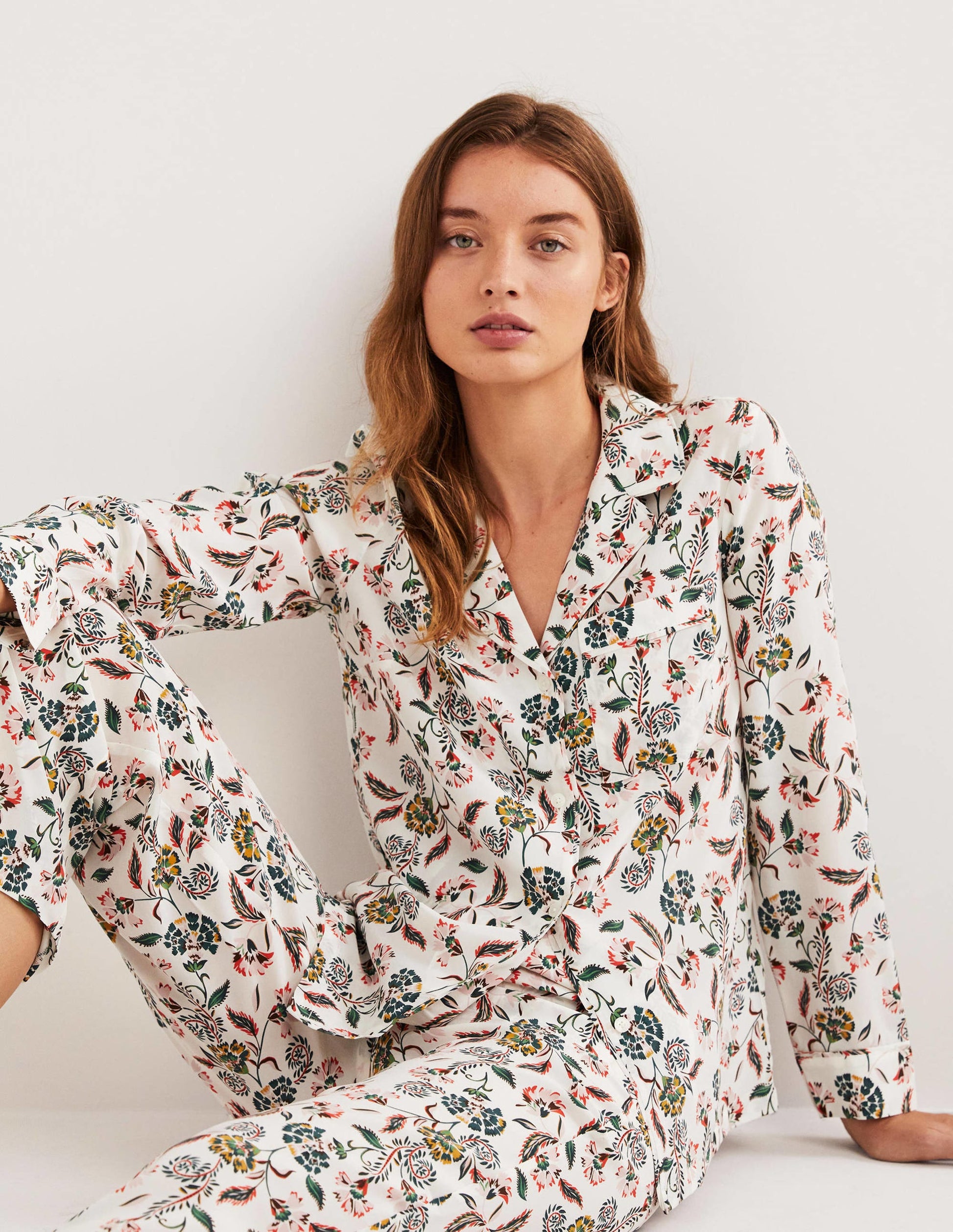 Silk Pyjama Set-Ivory, Blossom Pome-1